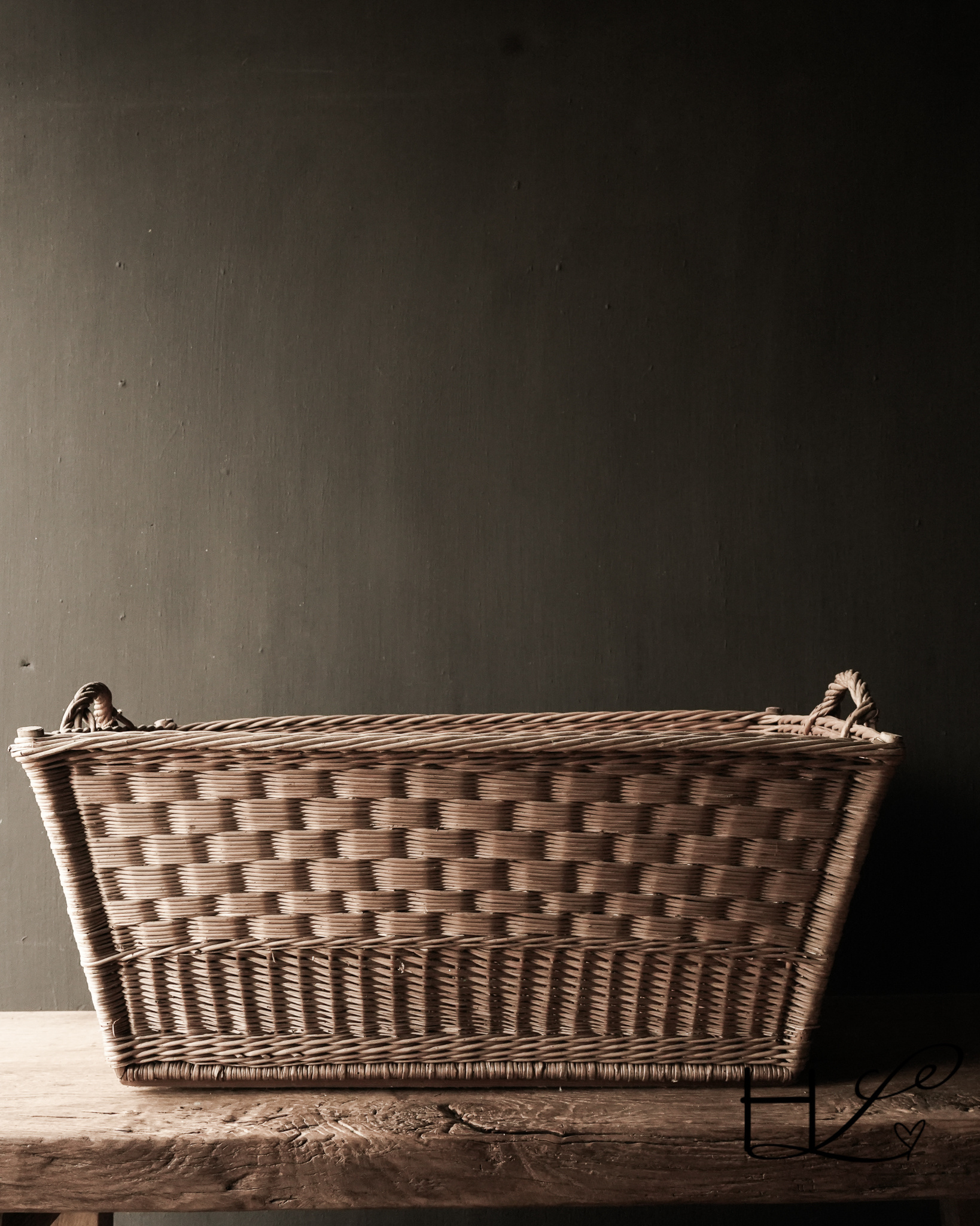 old handmade wicker brocante laundry basket-8