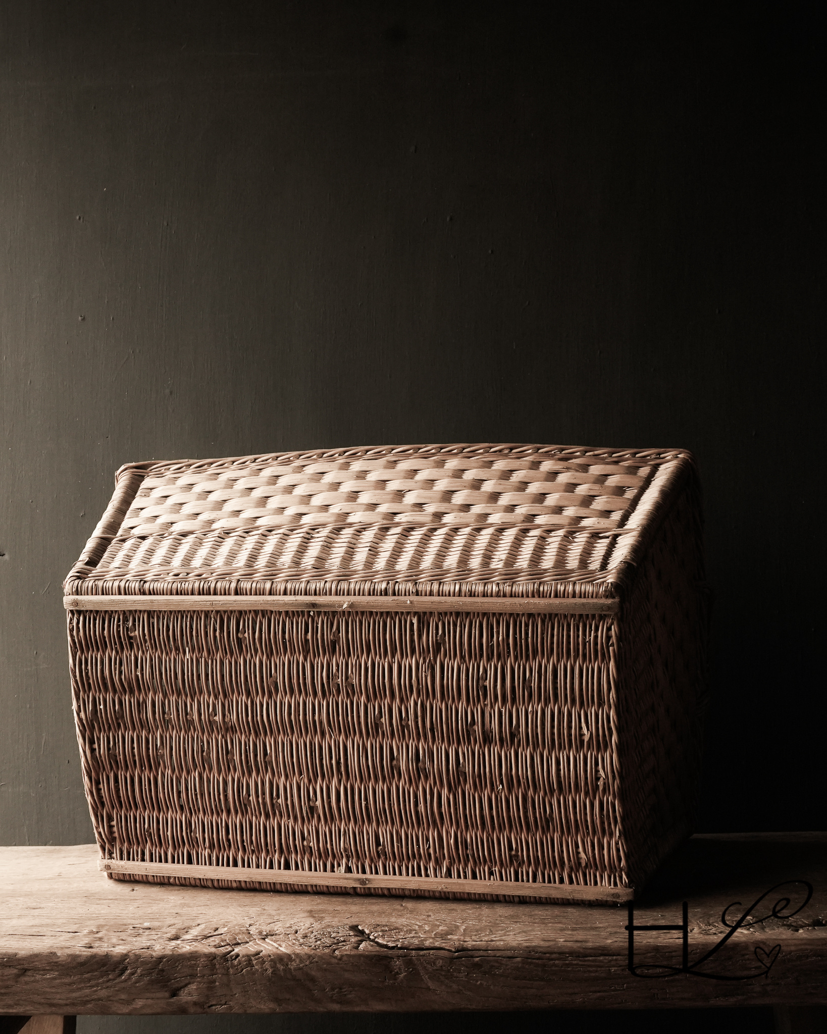 old handmade wicker brocante laundry basket-9