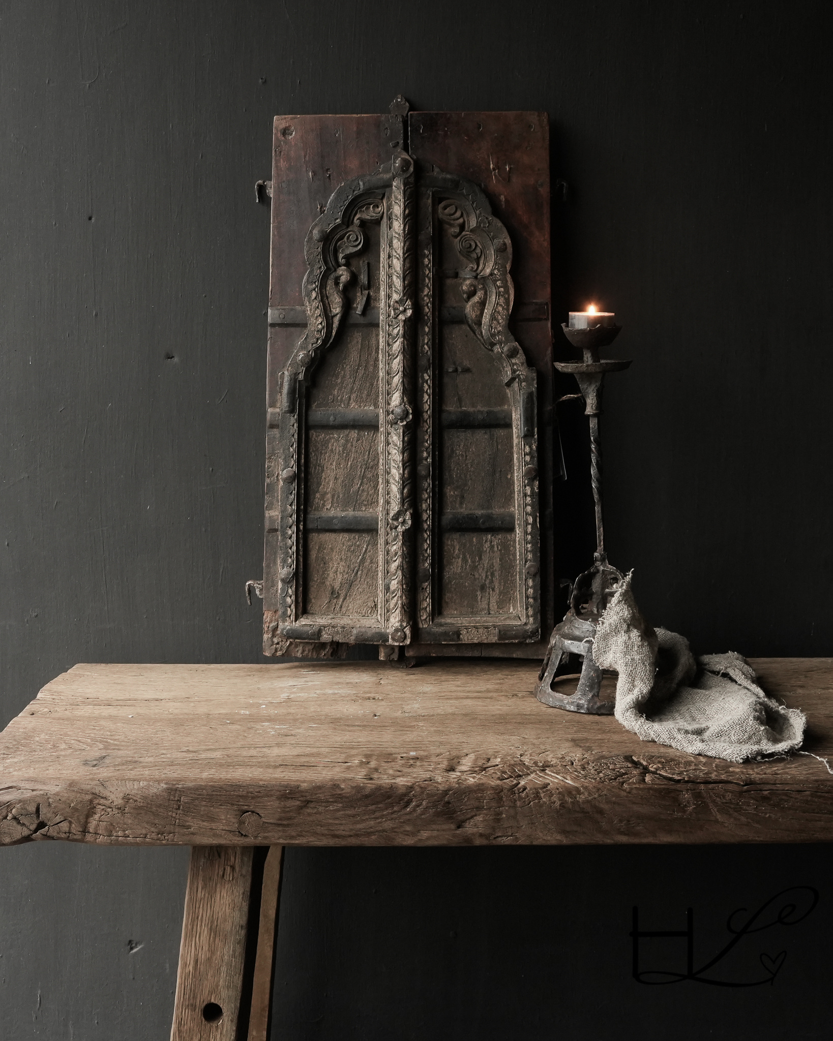 Uniek authentiek houten oud India houten luikje-1