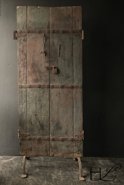 Old Antique Nepalese Wooden Door on Iron Stand