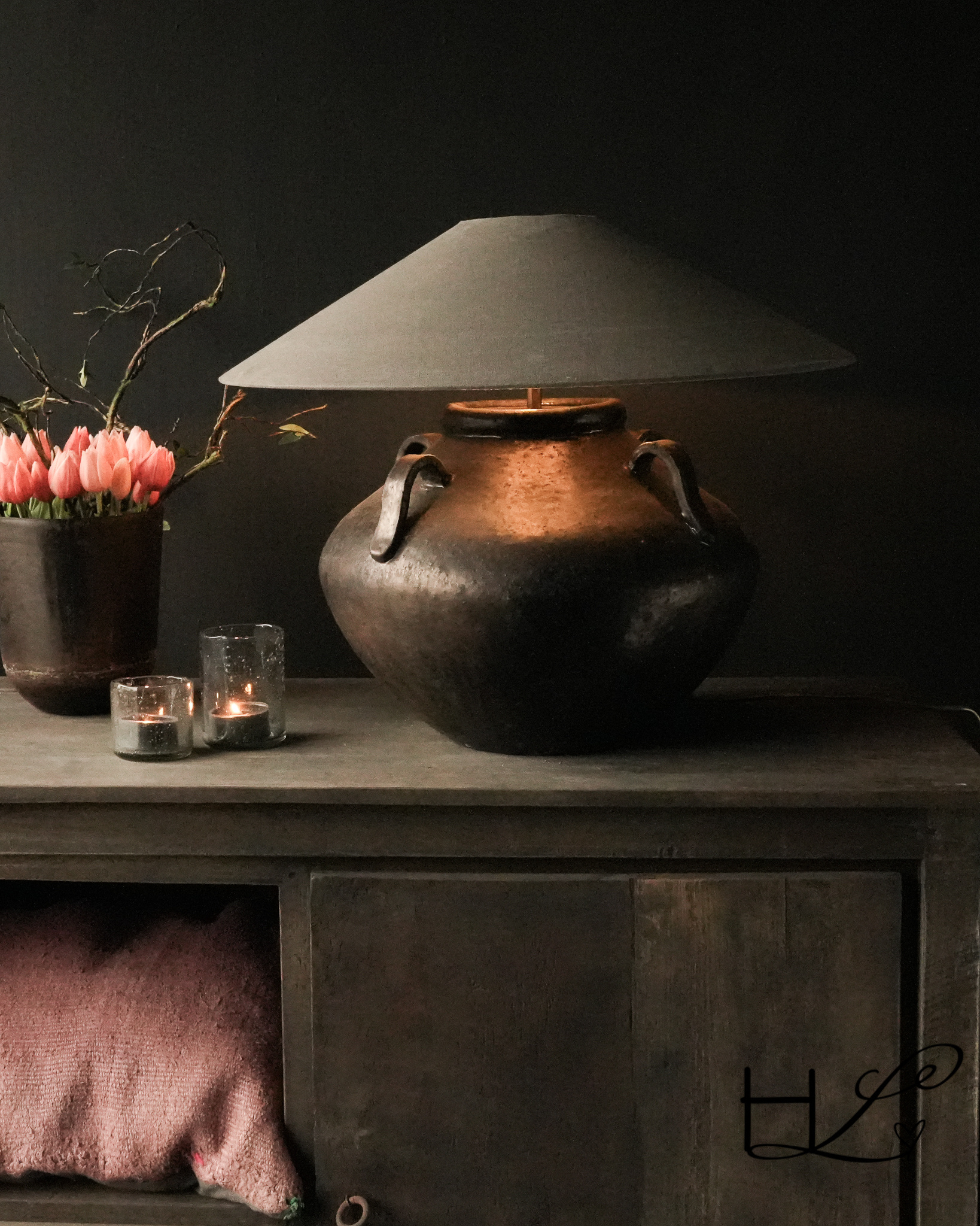 Zwaar Bronskleurig kruiklamp-1