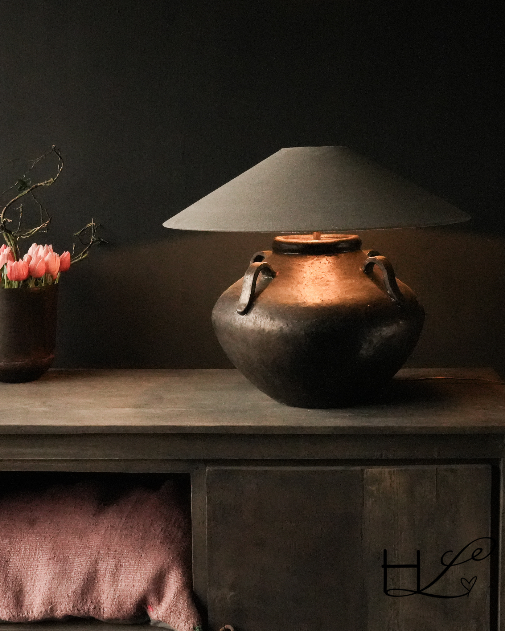 Zwaar Bronskleurig kruiklamp-7