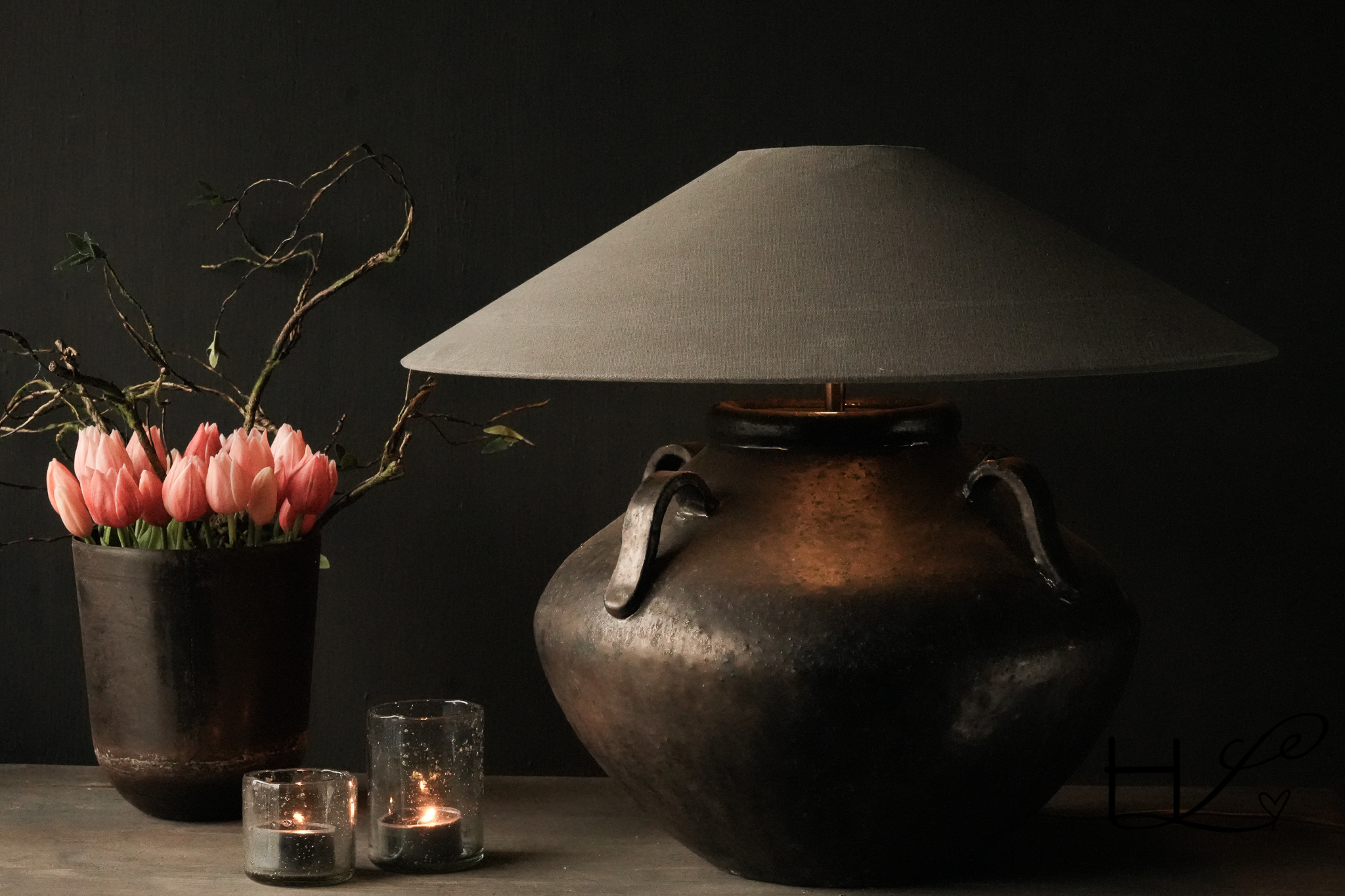 Zwaar Bronskleurig kruiklamp-8