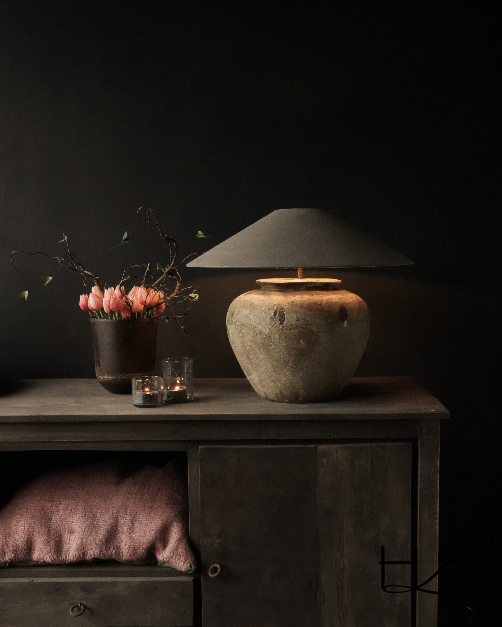 Zwaar Groen gelig kleurig kruik lamp-1