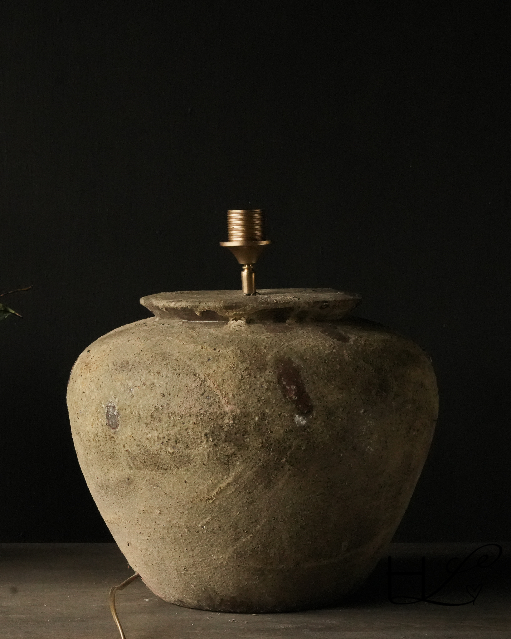 Zwaar Groen gelig kleurig kruik lamp-2