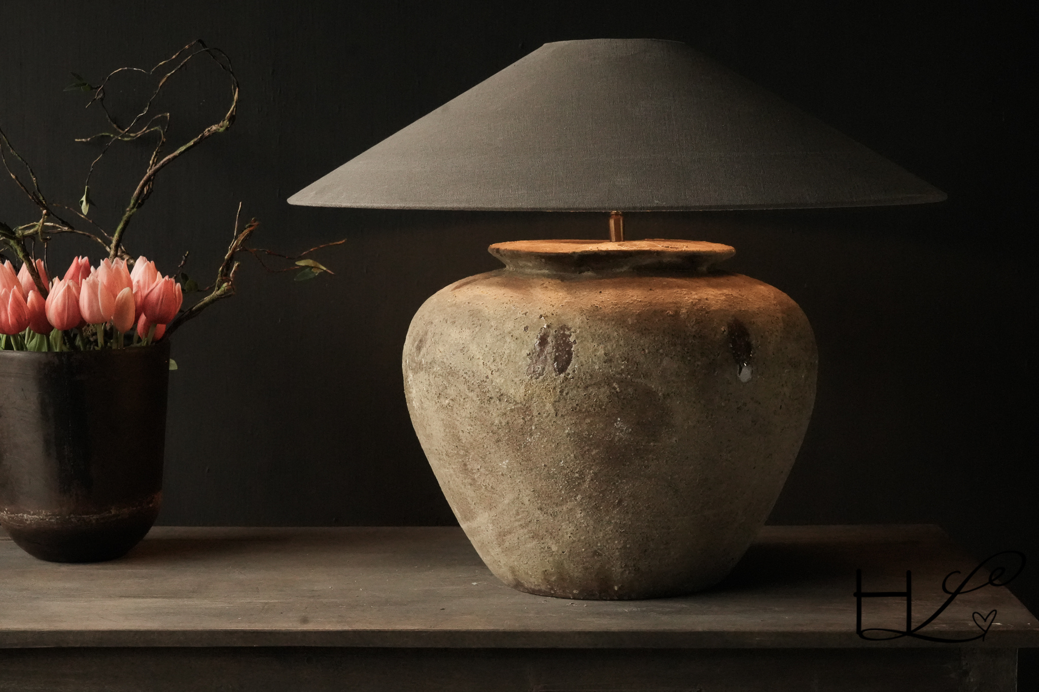 Zwaar Groen gelig kleurig kruik lamp-3