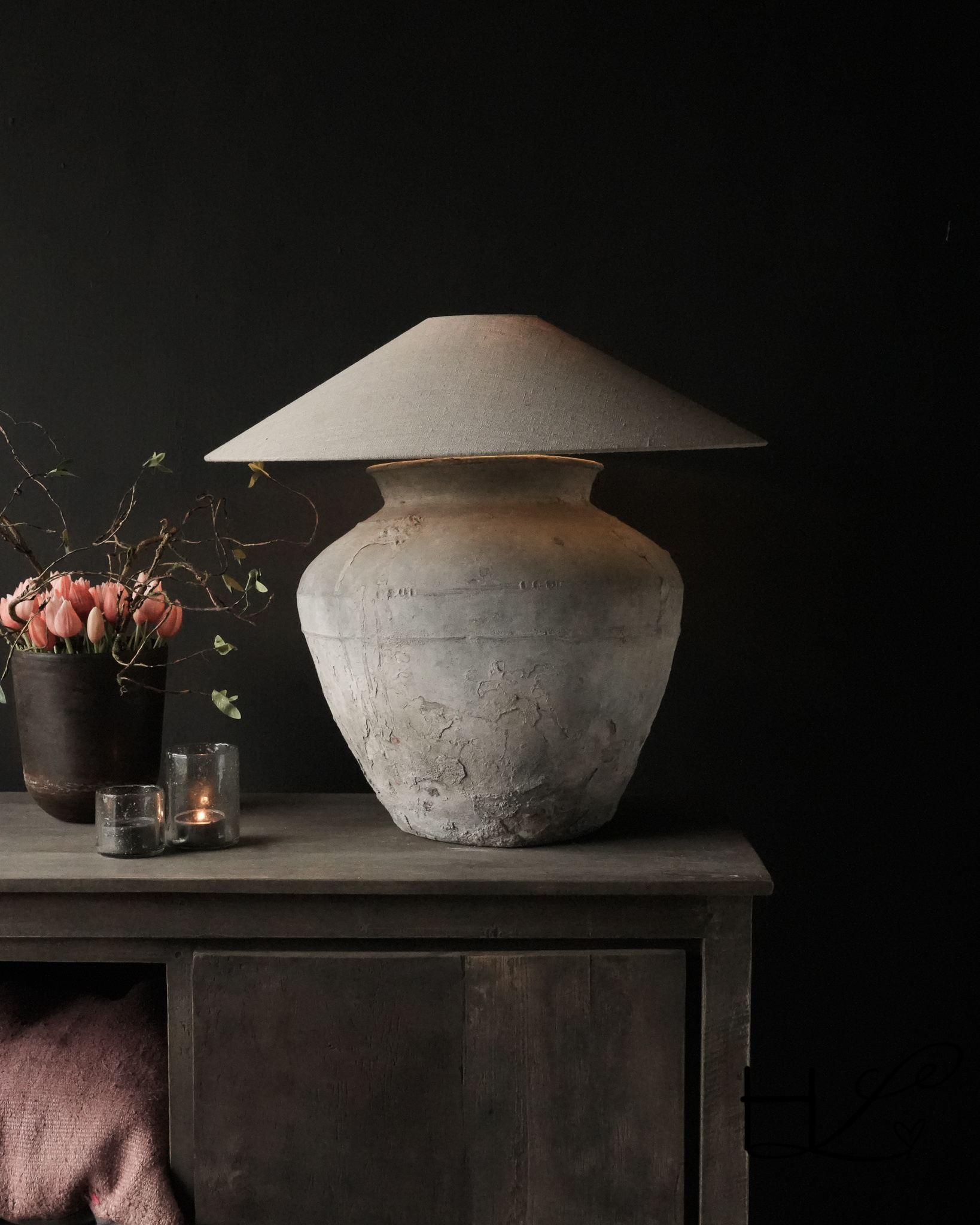 GERESERVEERD Kruiklamp van oude Authentieke Waterpot-1