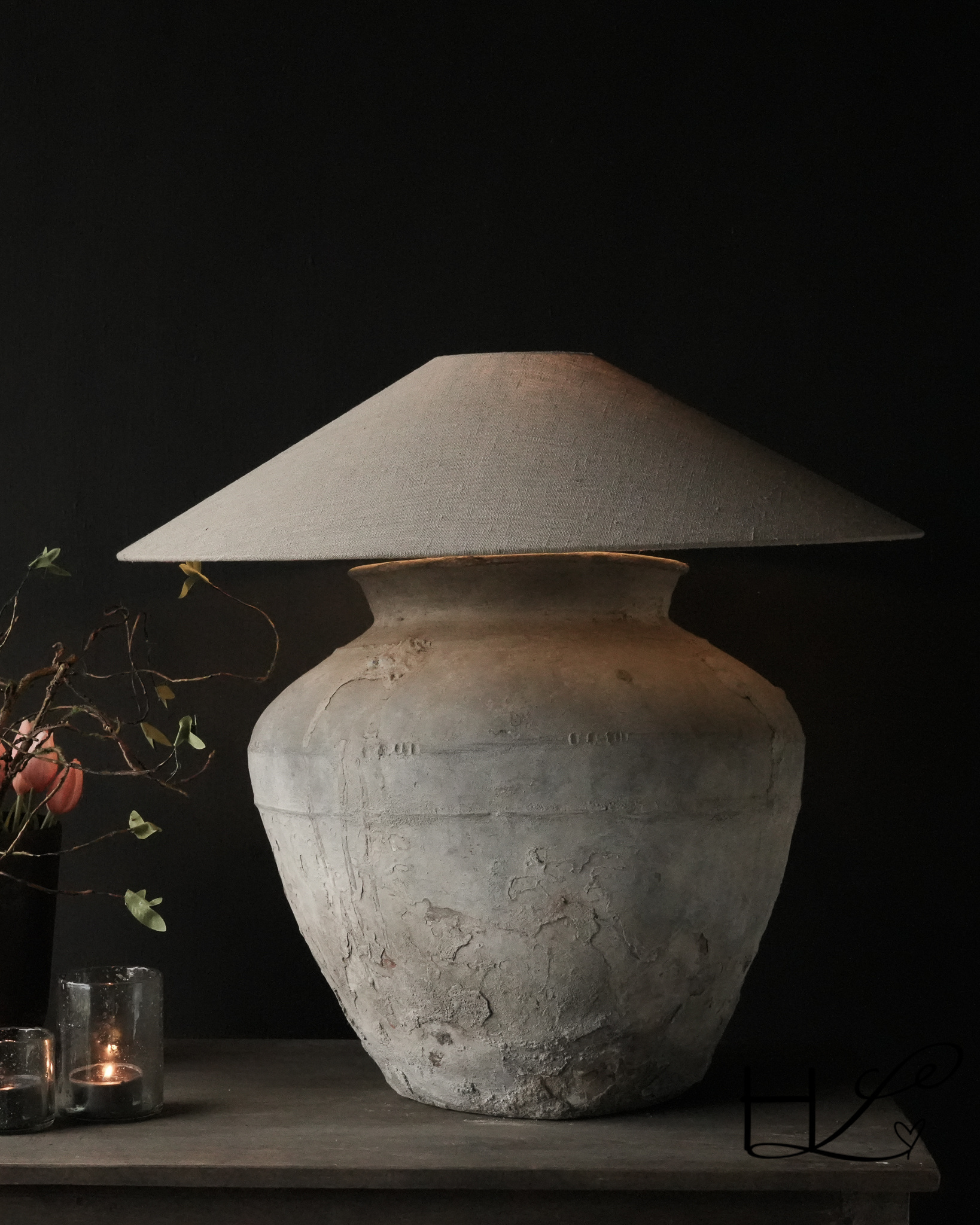 GERESERVEERD Kruiklamp van oude Authentieke Waterpot-2