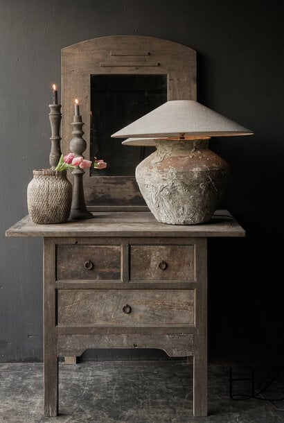 Sturdy, robust old wooden wall table / side table with drawers