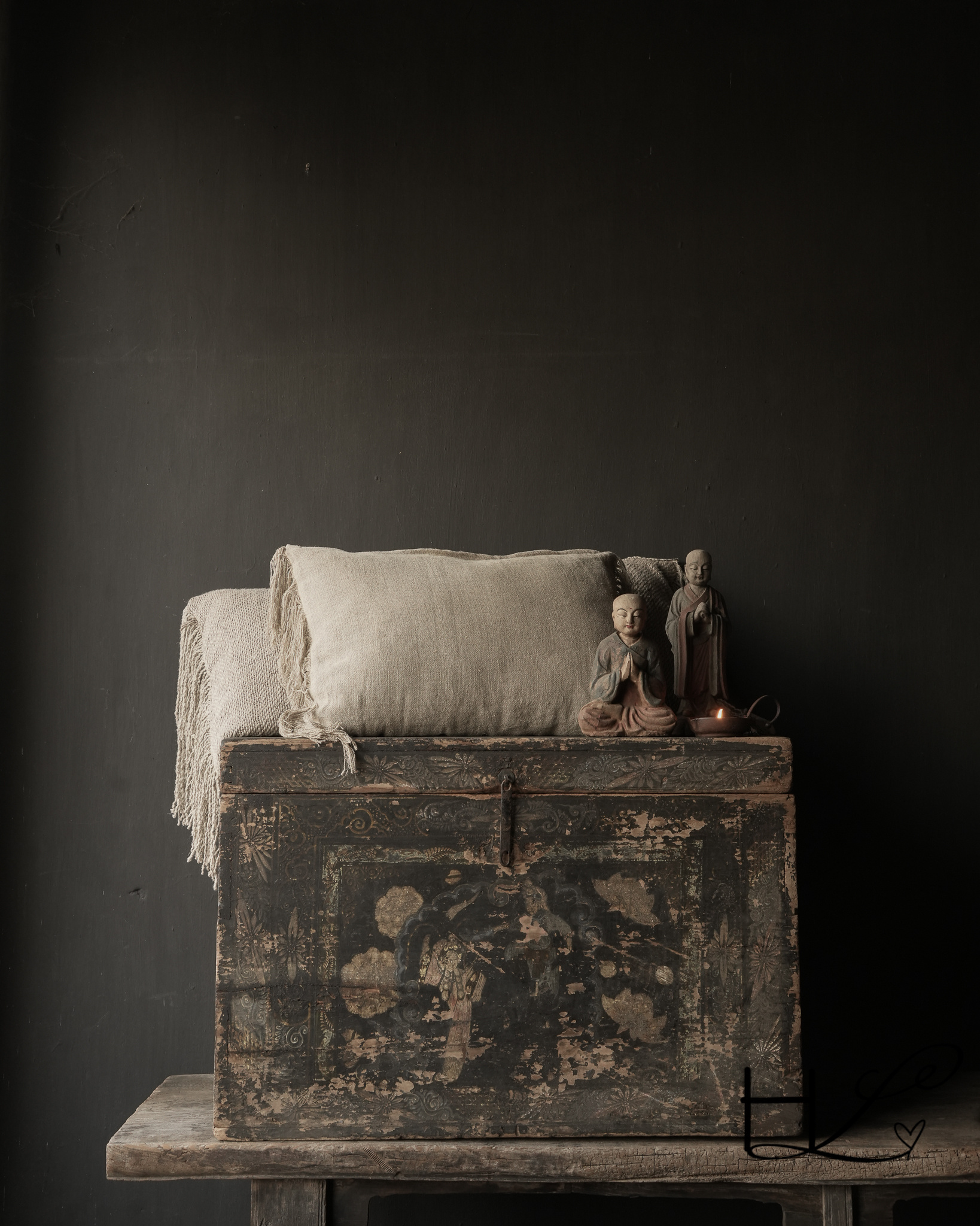 Uniek antiek Oud Authentieke houten kist-1