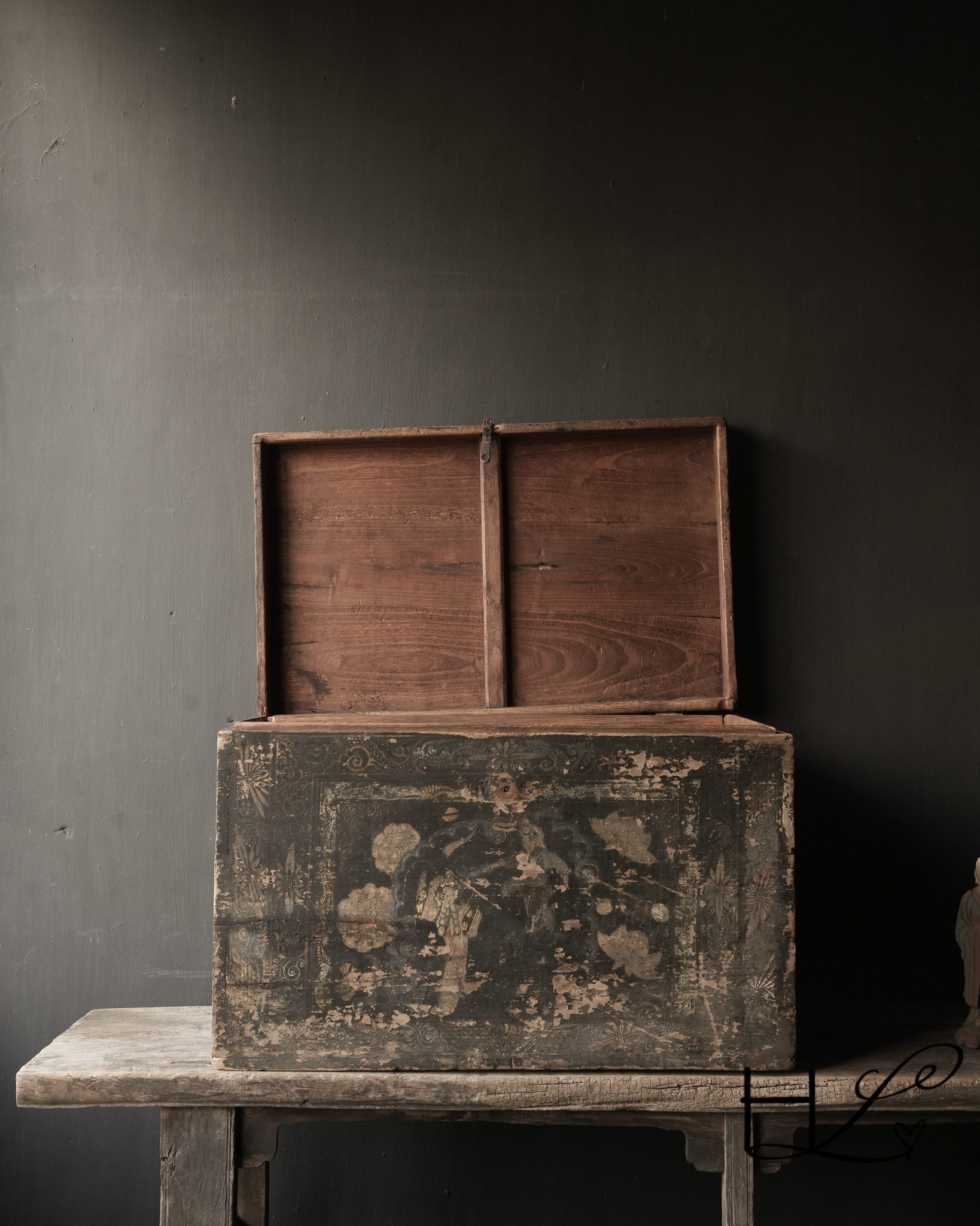 Uniek antiek Oud Authentieke houten kist-7