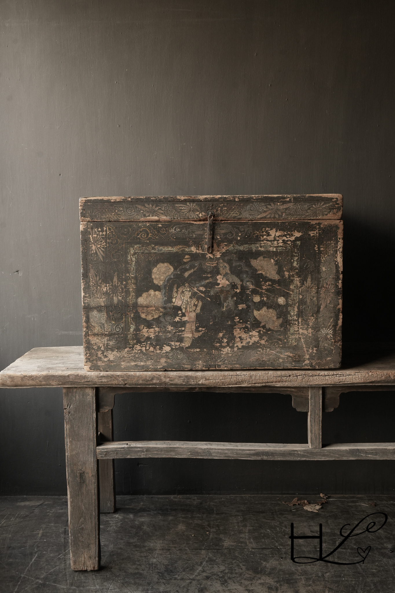 Uniek antiek Oud Authentieke houten kist-2