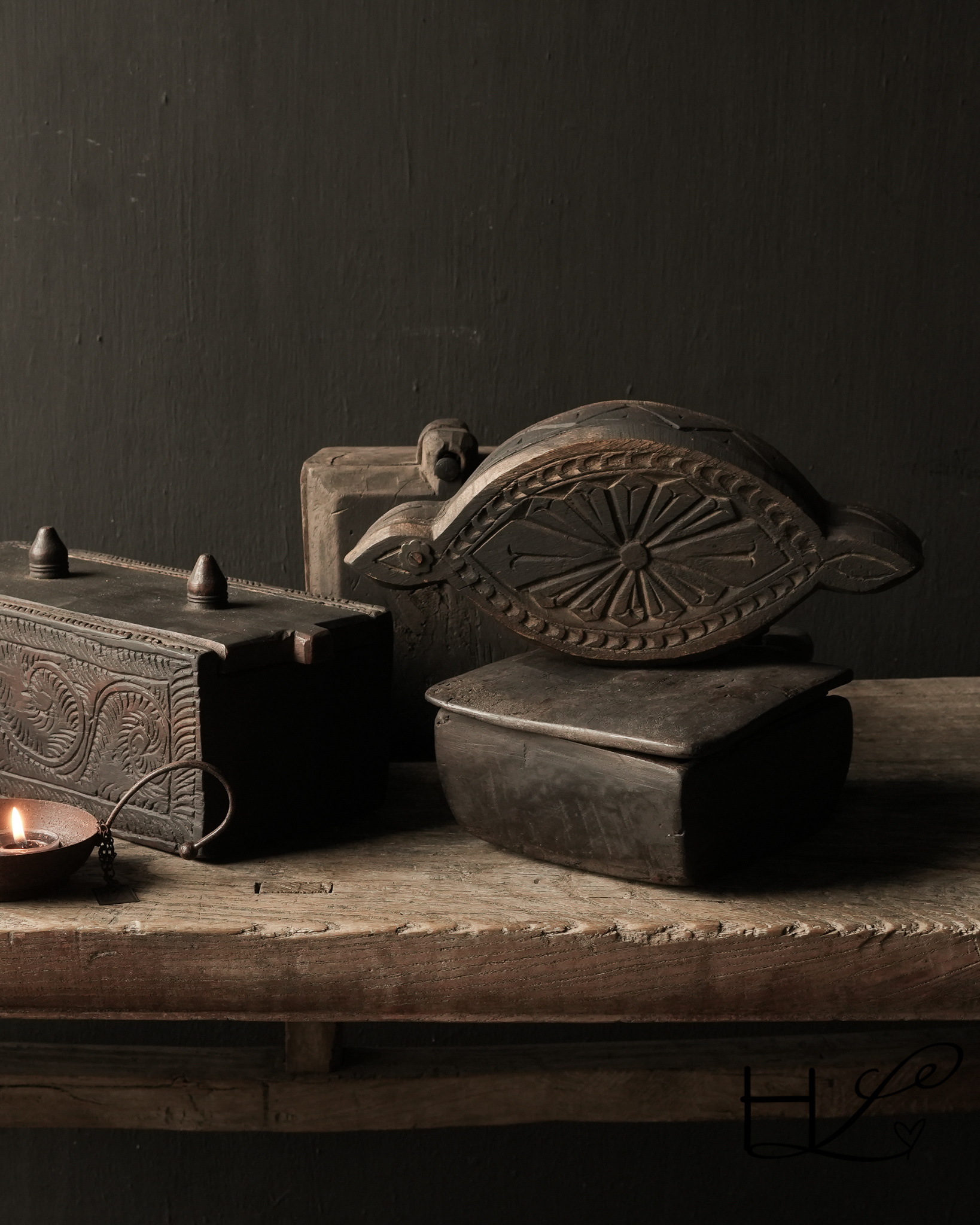 quadratische authentische hölzerne Gewürzbox Nepal von af-1