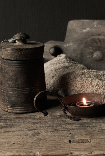 Original Old Wooden Nepalese Jar / Pot with lid HOFFZ