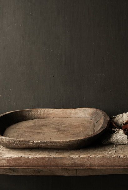 Authentieke Unieke oude ovale houten Nepalese schaal