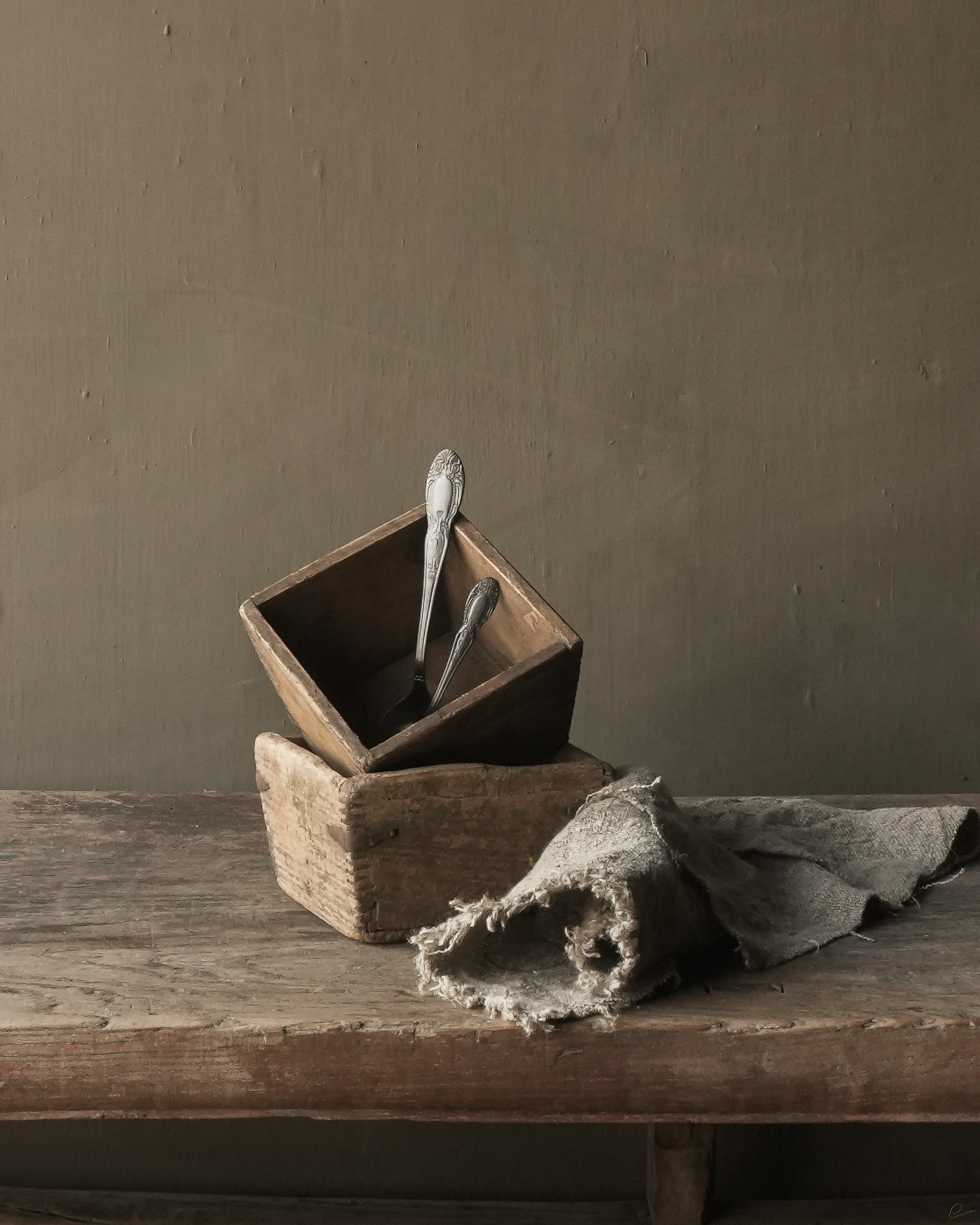 Uniek Antiek oud houten bakje-2