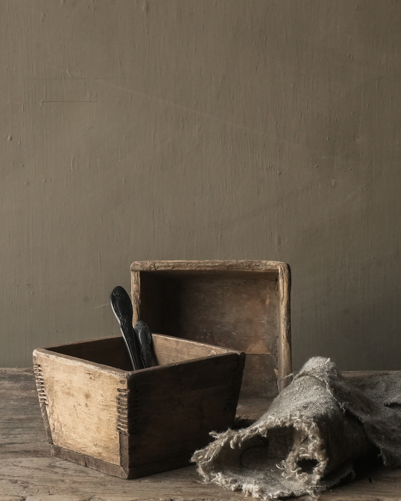 Uniek Antiek oud houten bakje-8