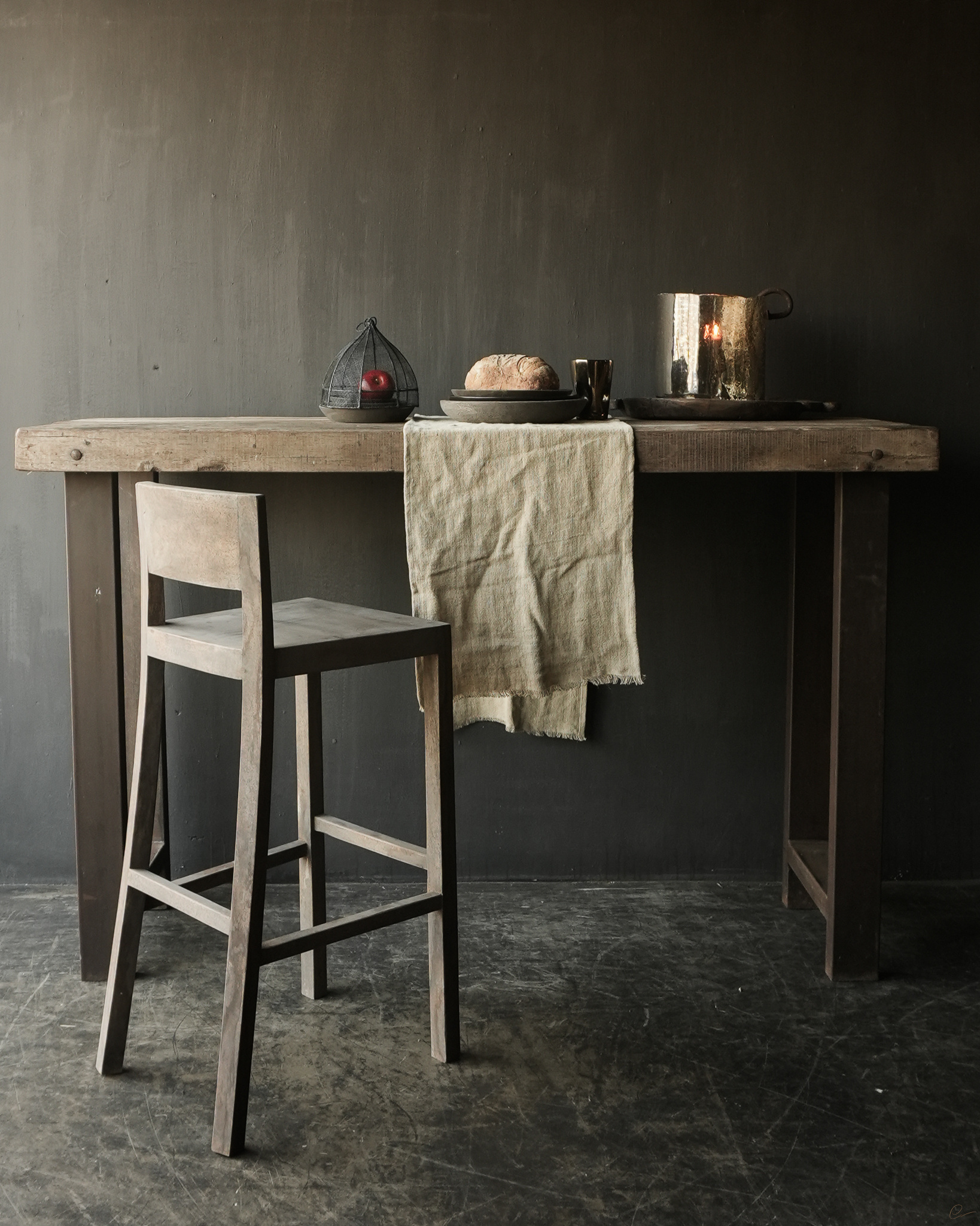 Sturdy bar table made of old wood with steel legs-1