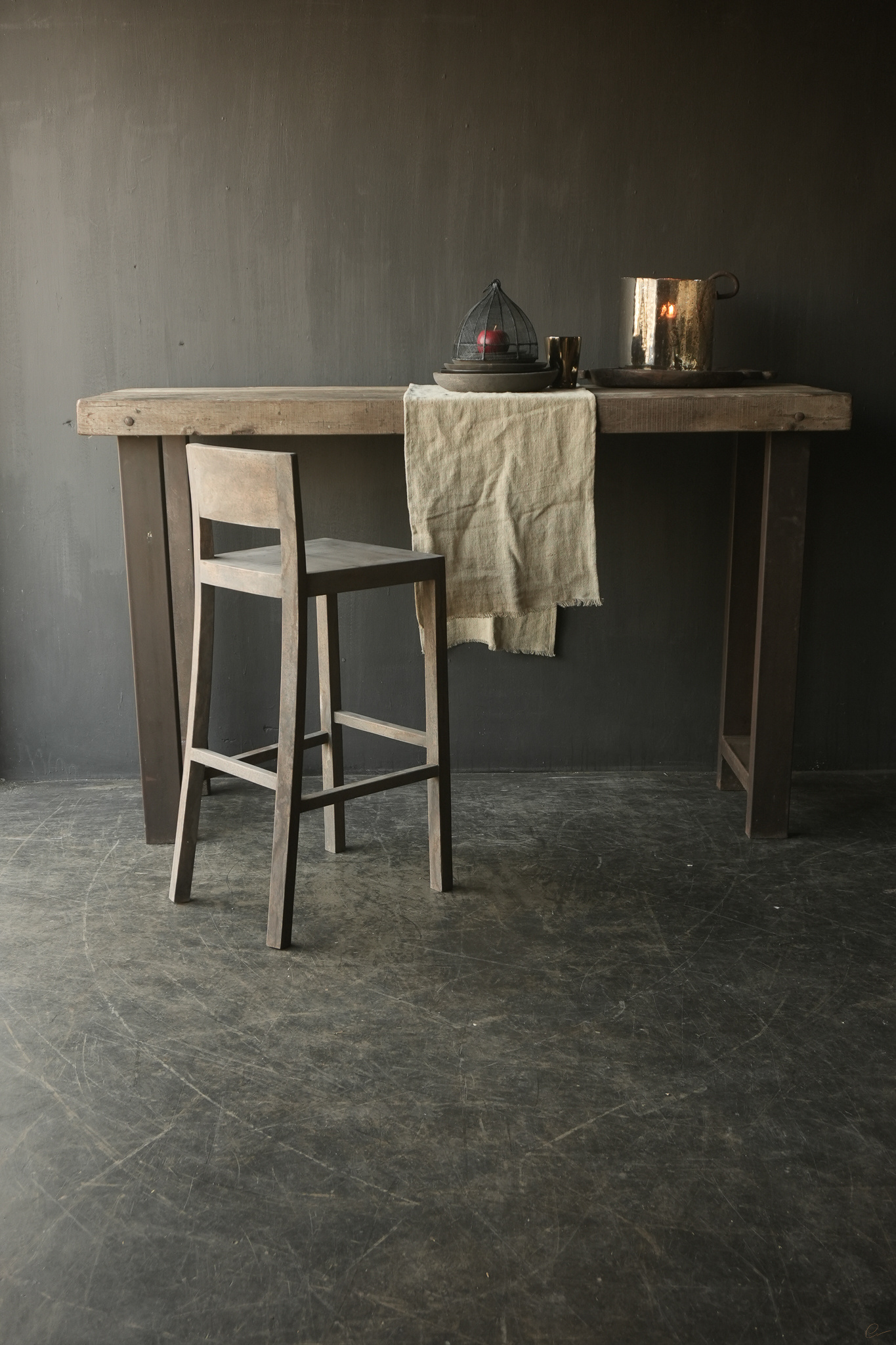 Sturdy bar table made of old wood with steel legs-2