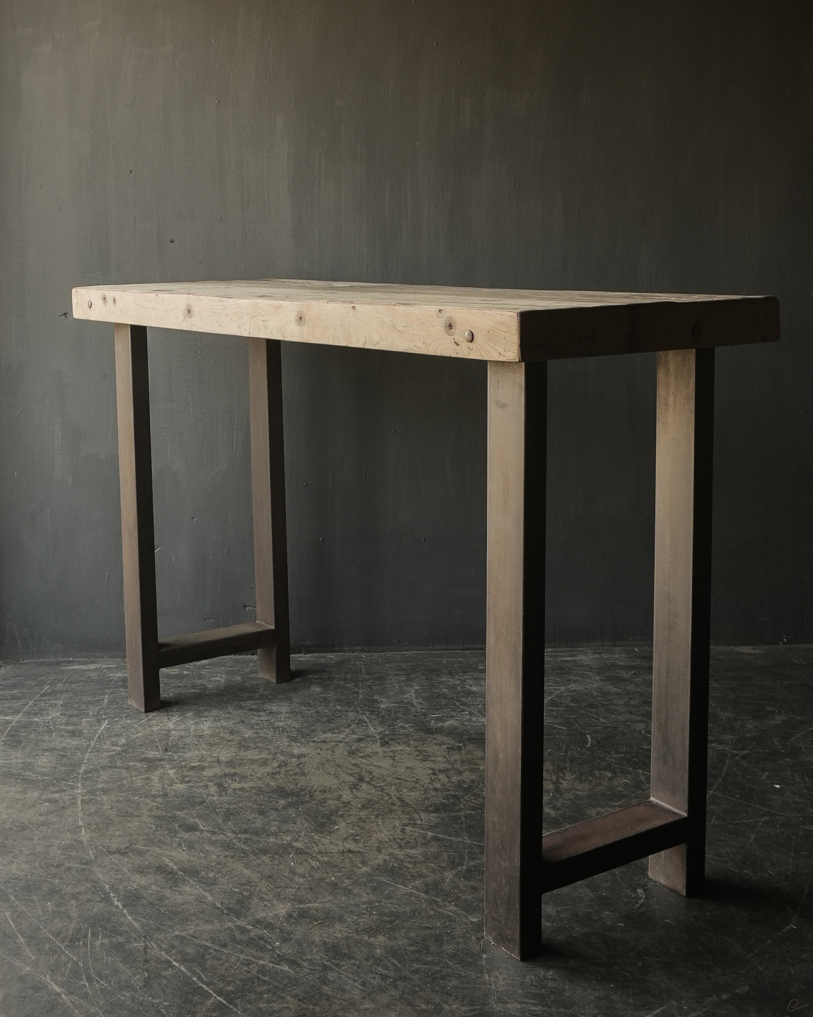 Sturdy bar table made of old wood with steel legs-3