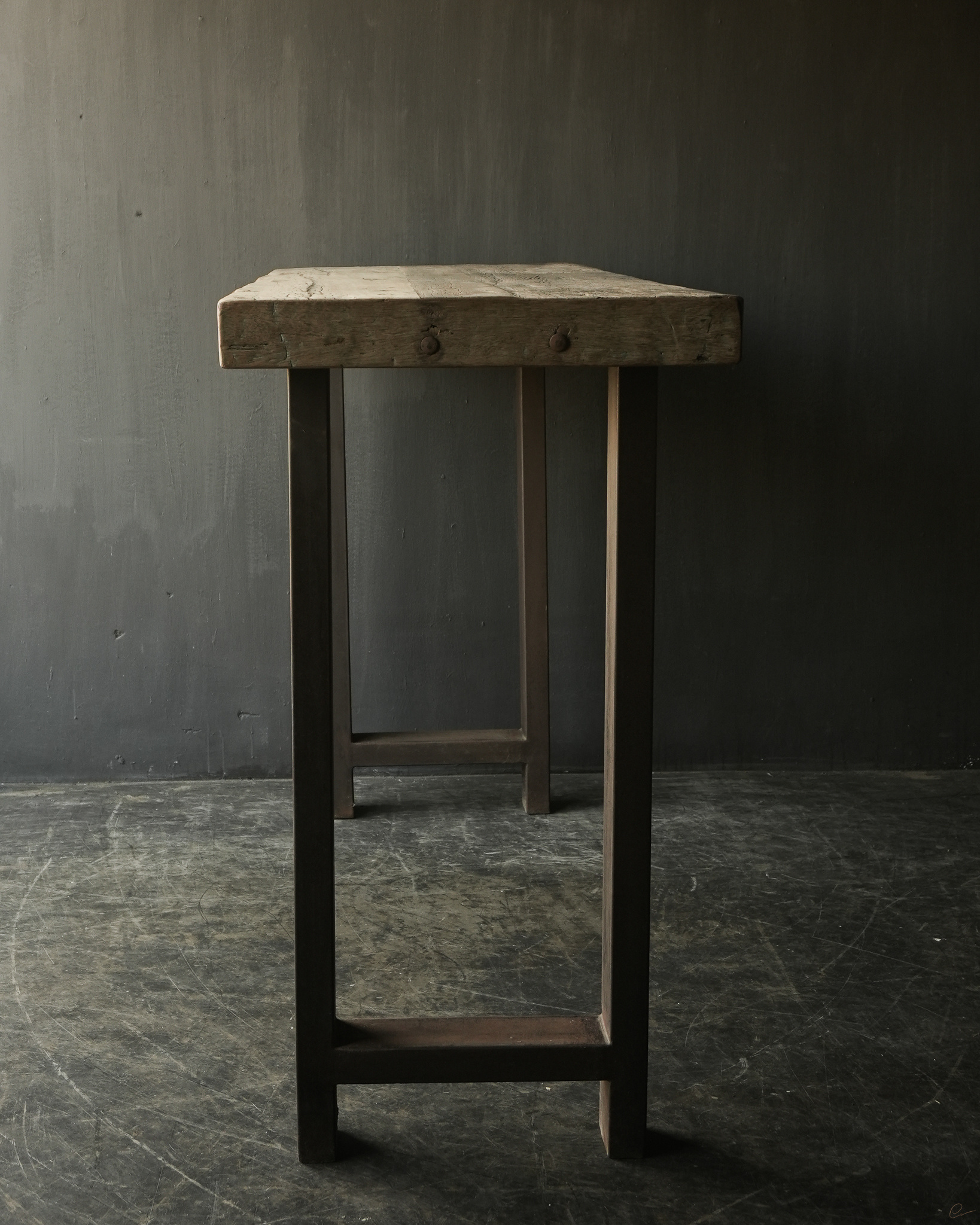 Sturdy bar table made of old wood with steel legs-4