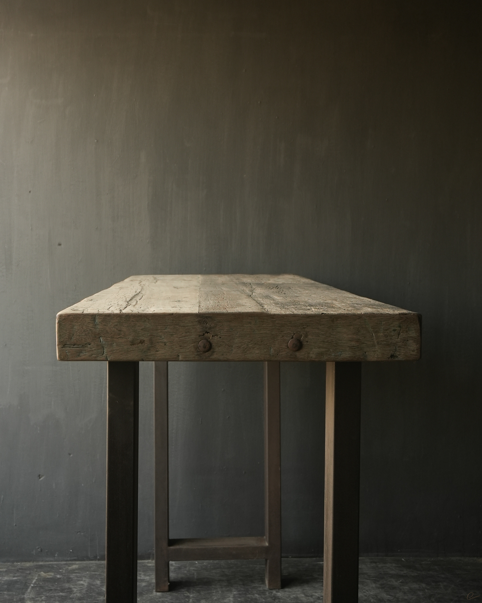Sturdy bar table made of old wood with steel legs-5