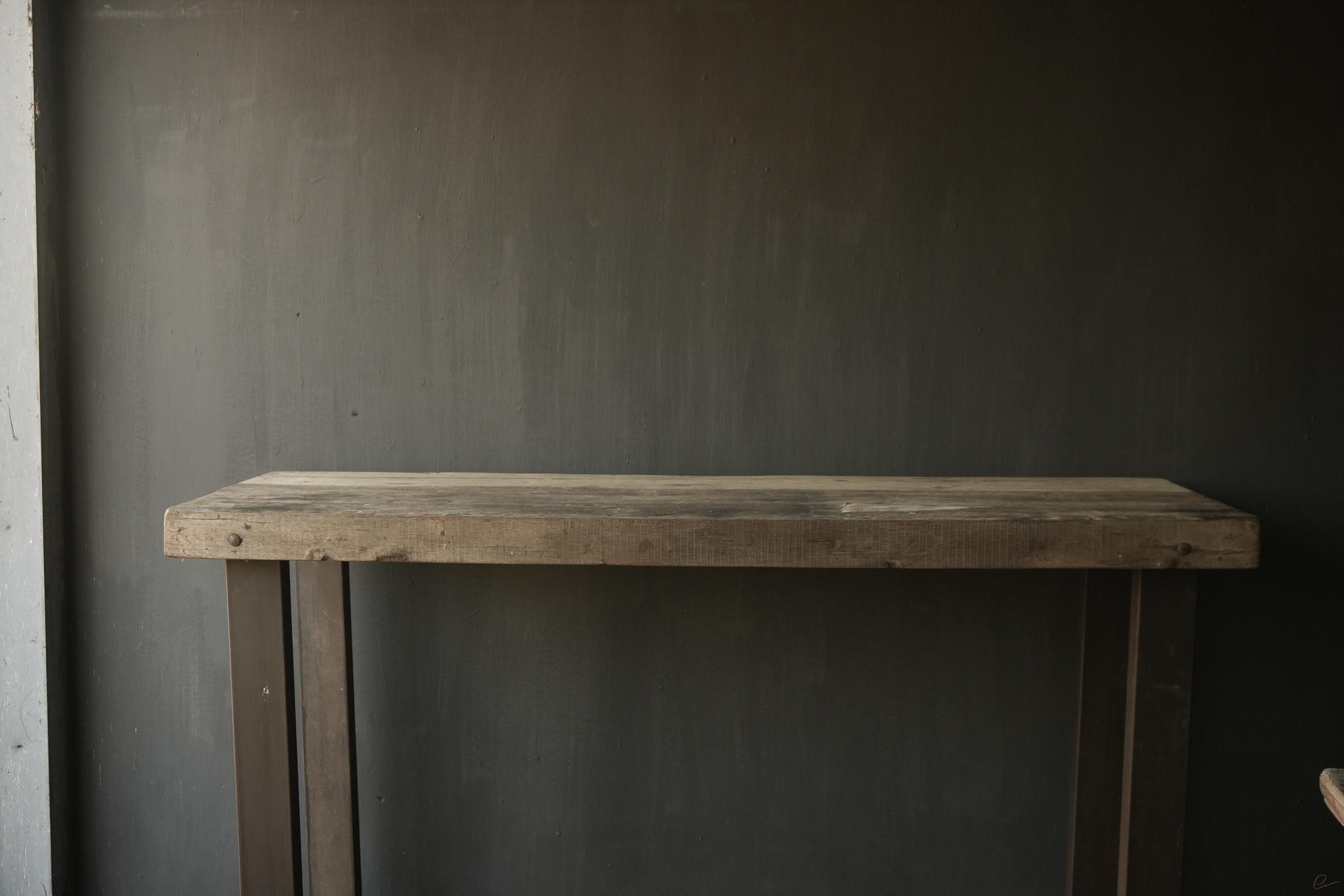 Sturdy bar table made of old wood with steel legs-6