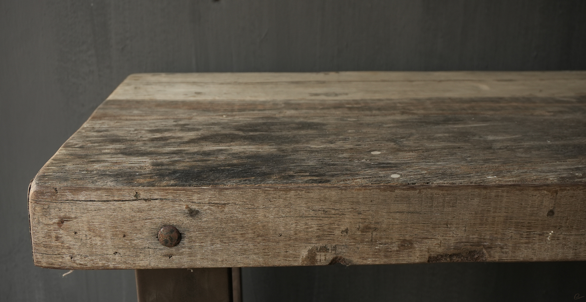Sturdy bar table made of old wood with steel legs-7