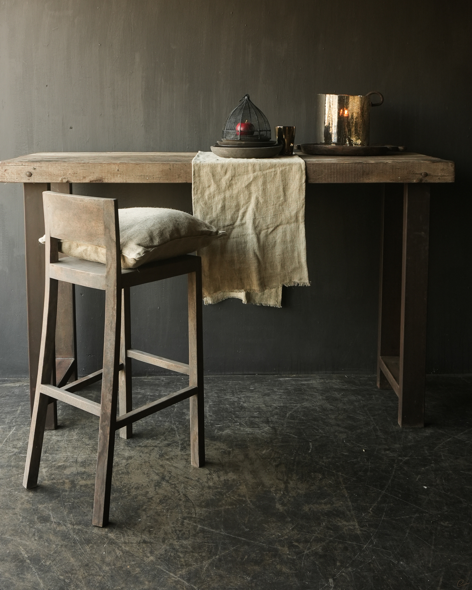 Sturdy bar table made of old wood with steel legs-8