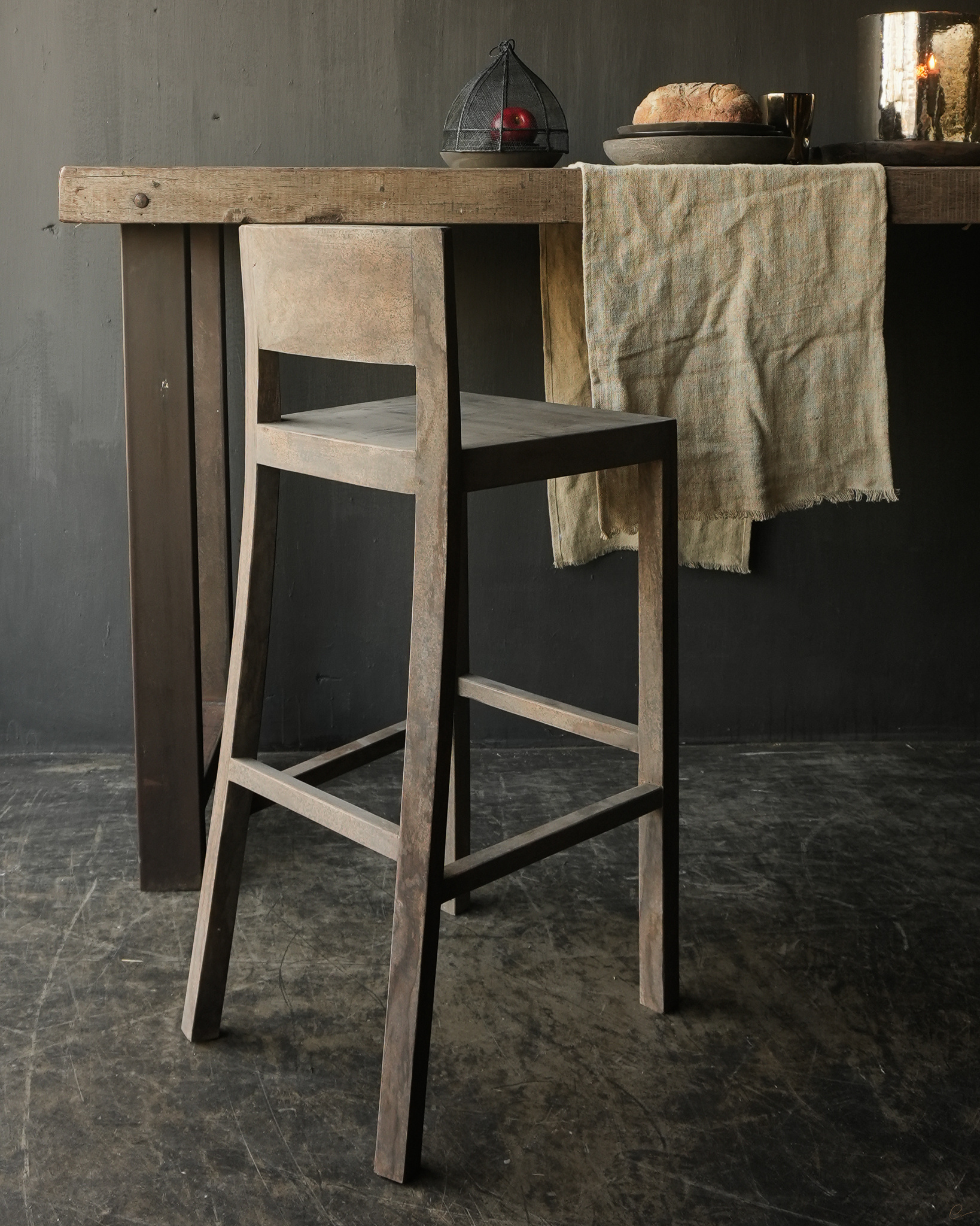 Sturdy bar table made of old wood with steel legs-9