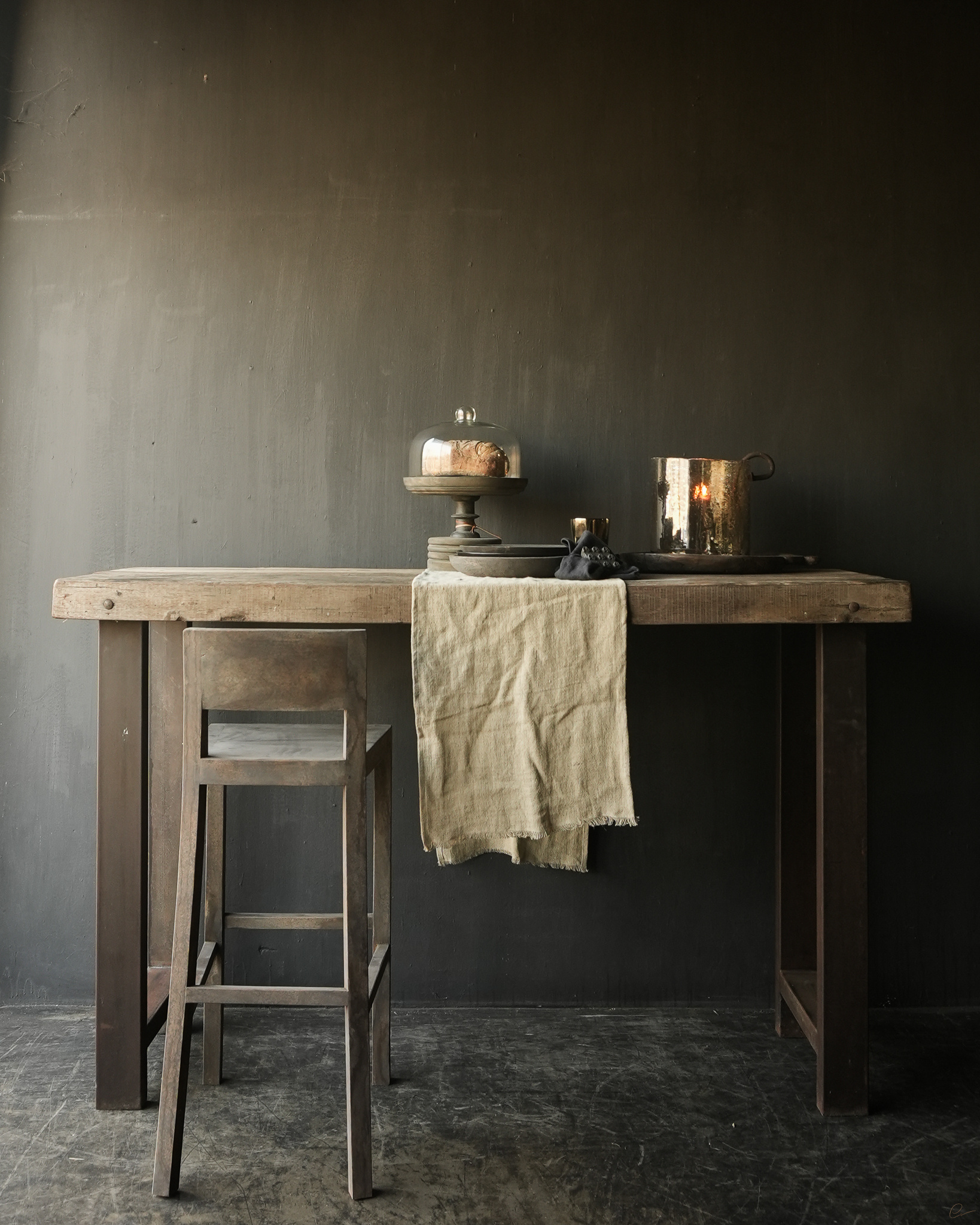 Sturdy bar table made of old wood with steel legs-10