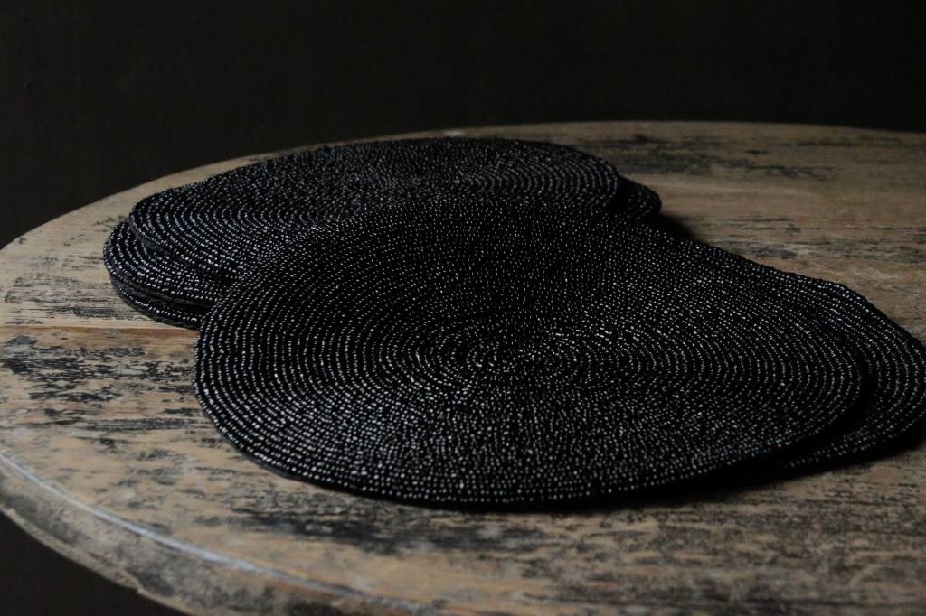 Coaster made of small black beads-3