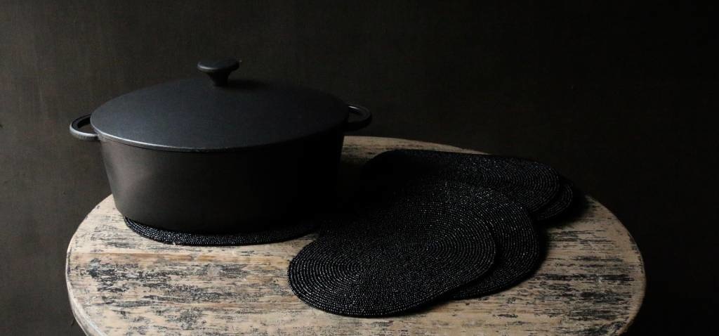 Coaster made of small black beads-5