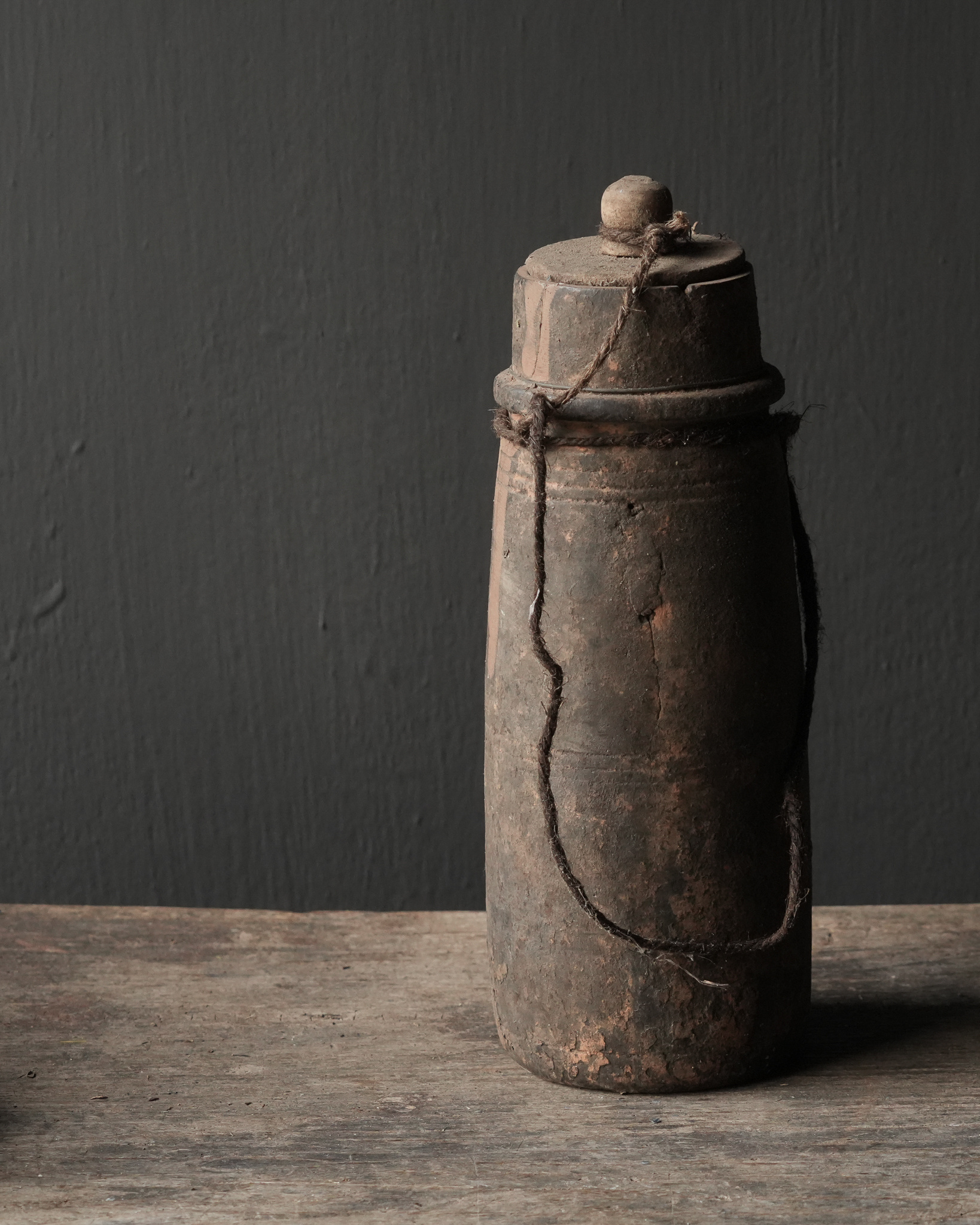 Originele Oude houten Nepalees Kruikje /Potje met deksel-3