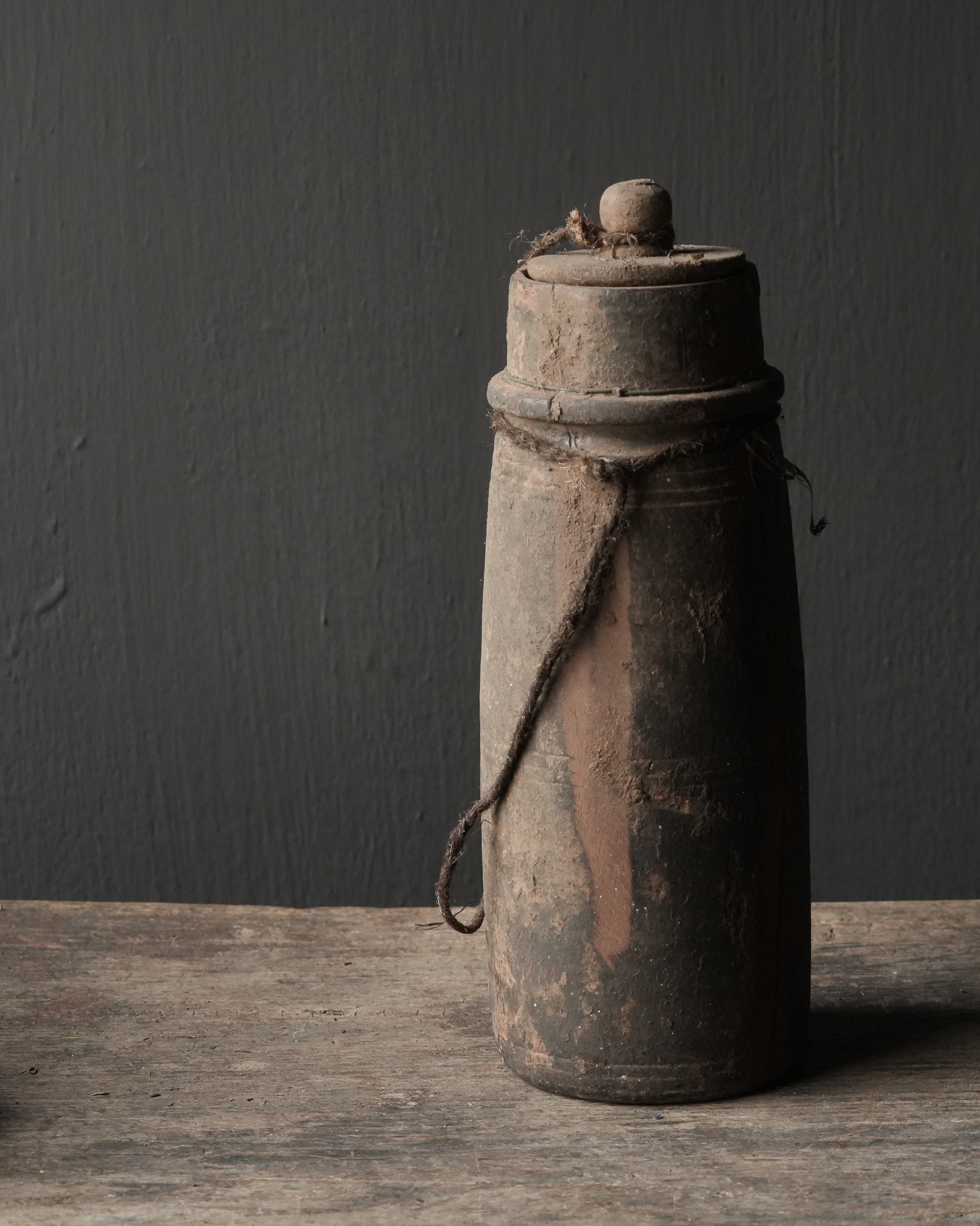 Originele Oude houten Nepalees Kruikje /Potje met deksel-4