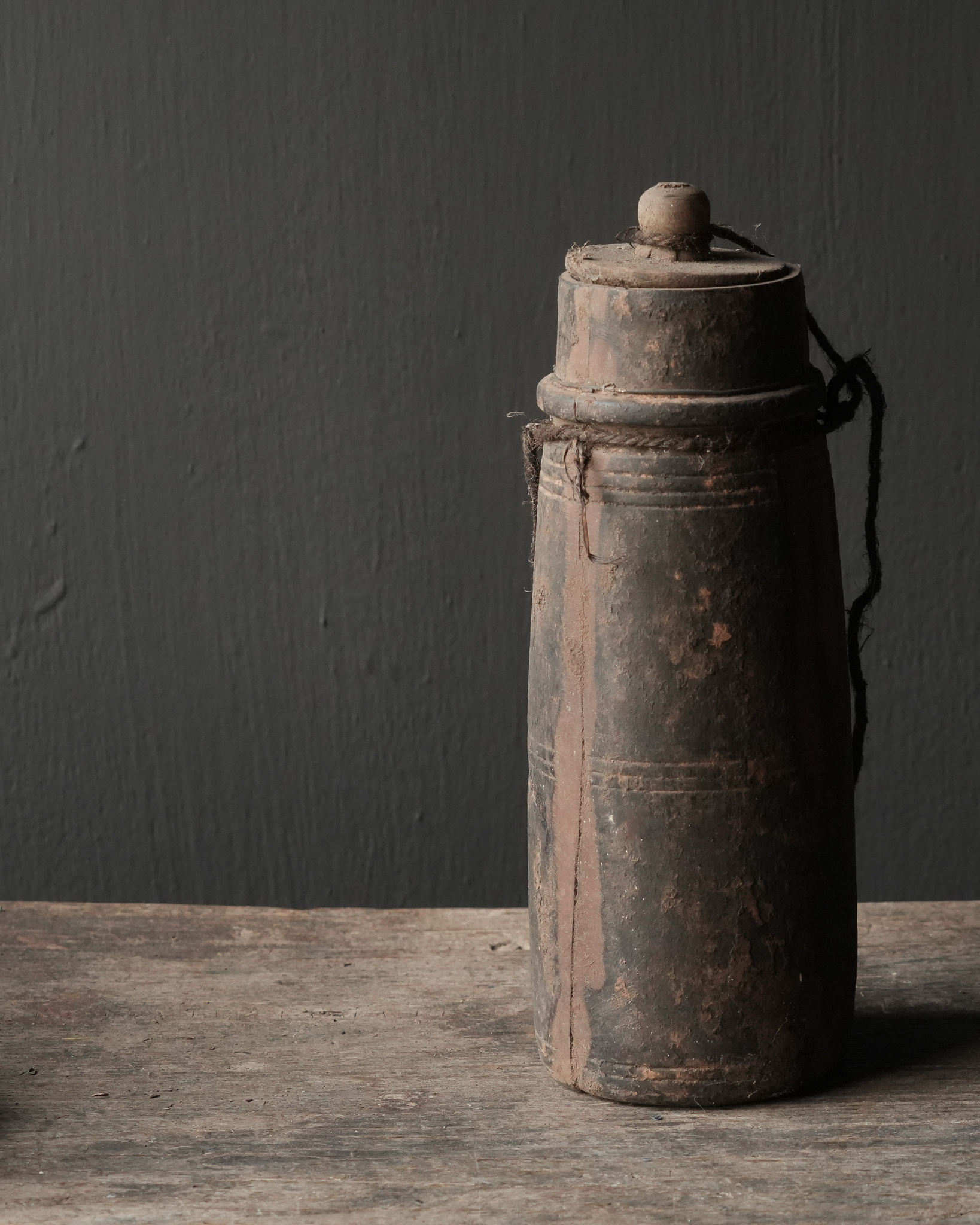 Originele Oude houten Nepalees Kruikje /Potje met deksel-5