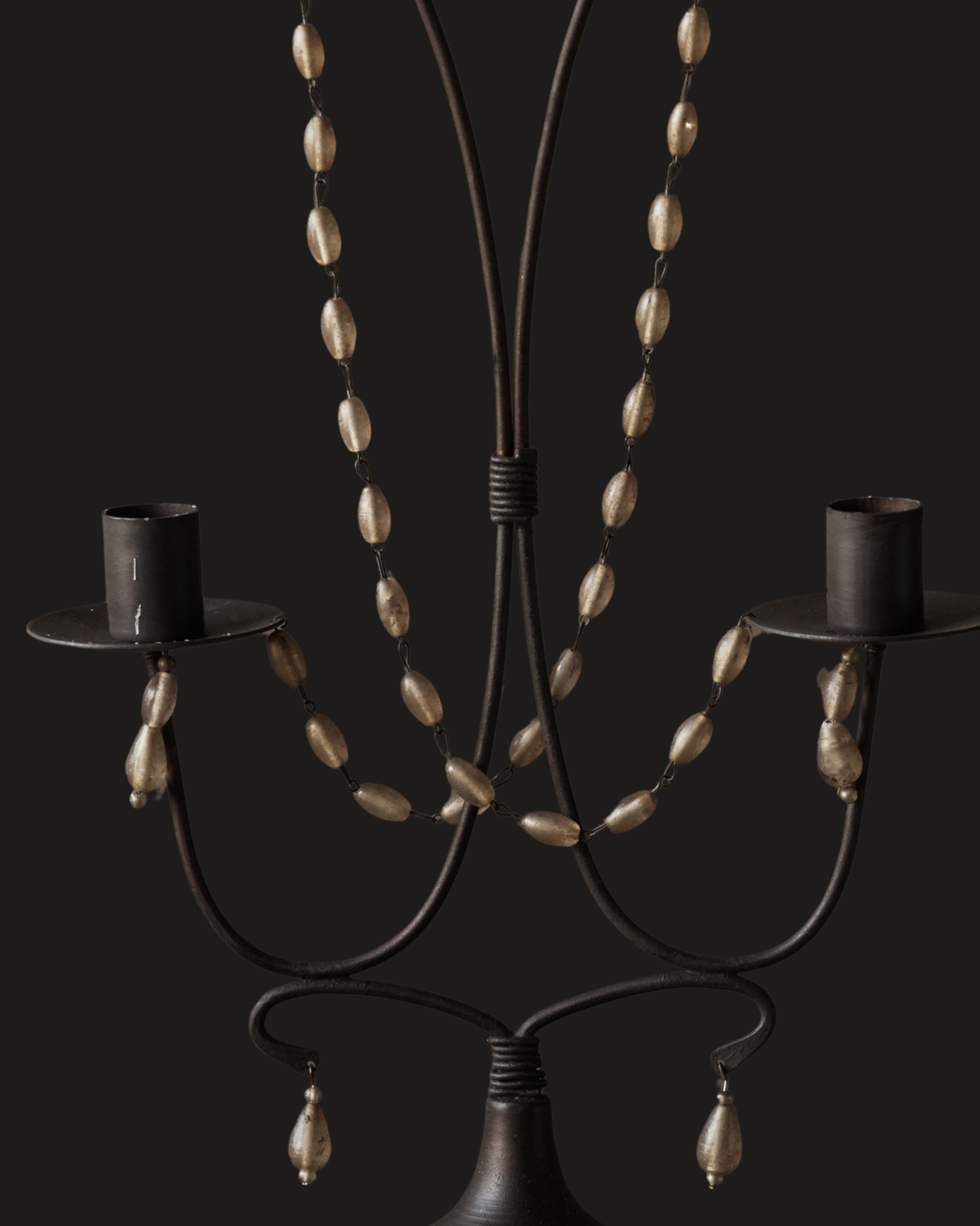 Prachtige bruin / zwart aluminium kandelaar met glazen kraaltjes-5