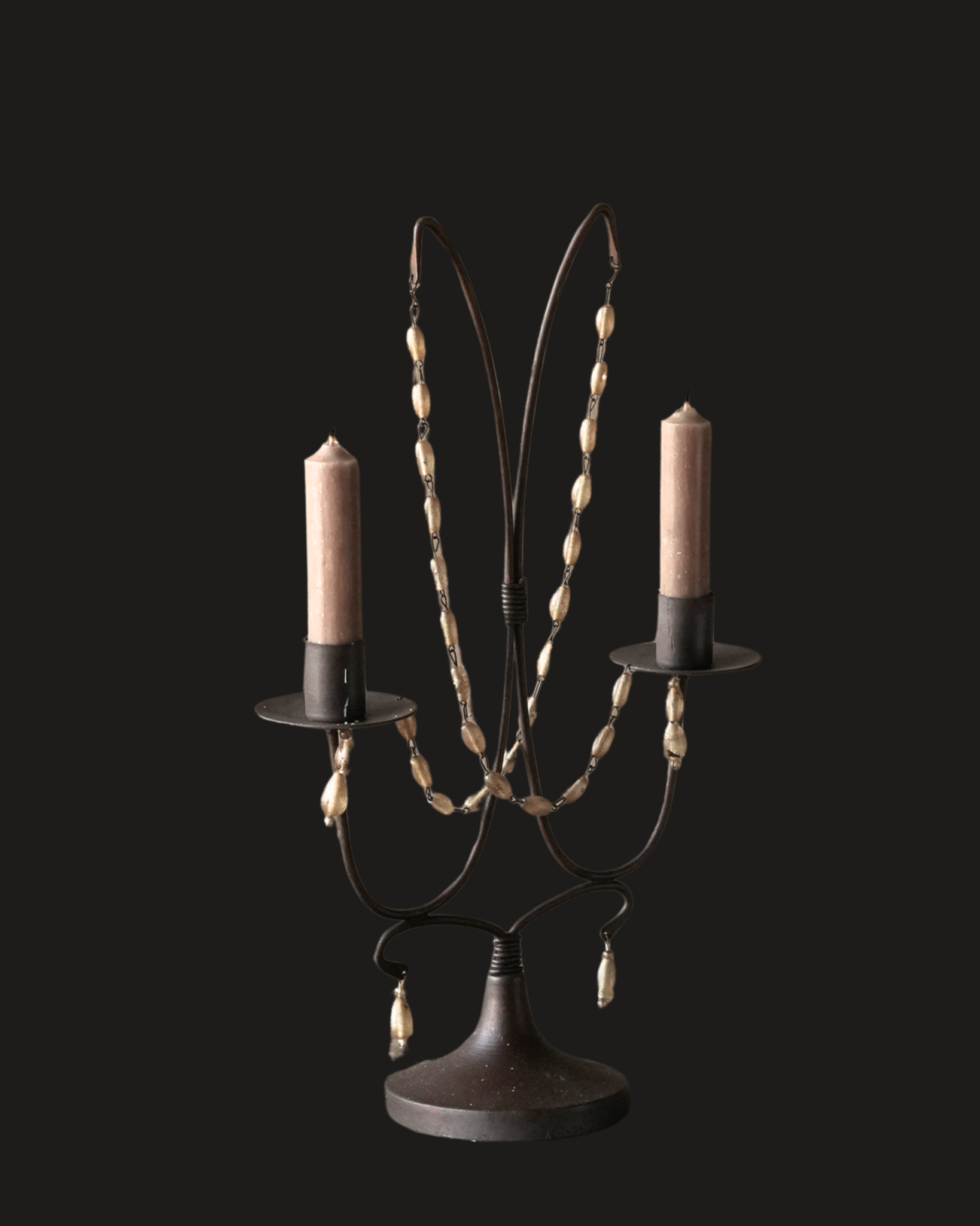 Prachtige bruin / zwart aluminium kandelaar met glazen kraaltjes-7