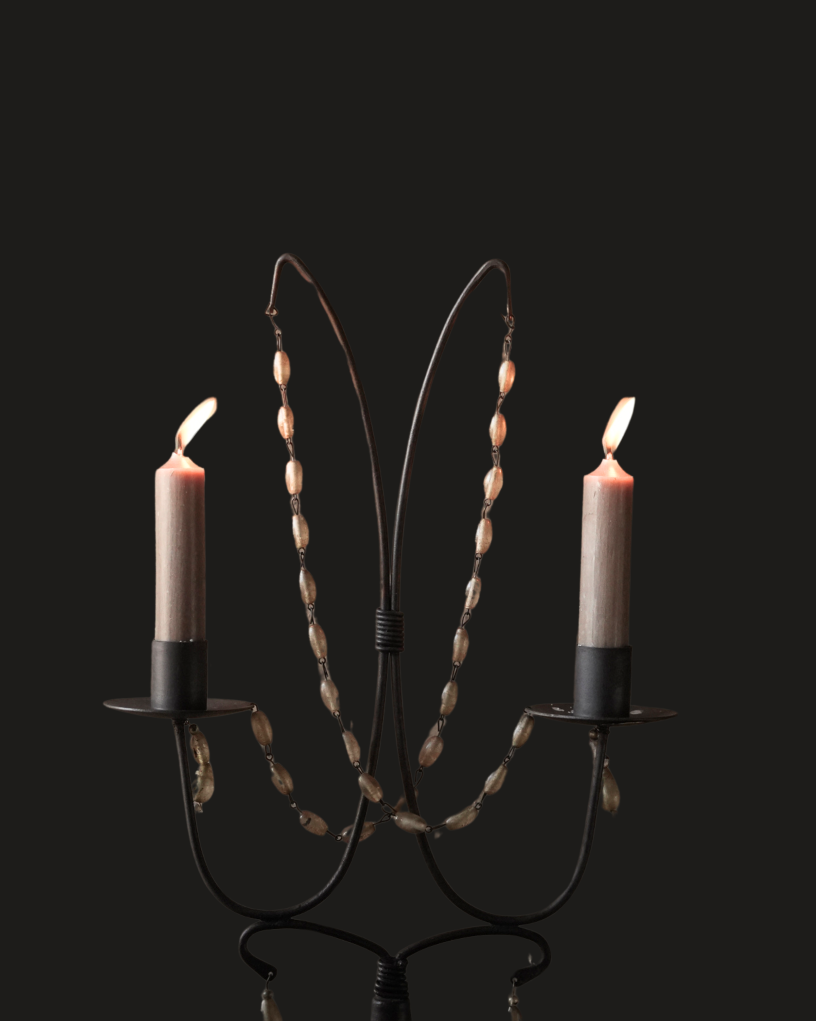 Prachtige bruin / zwart aluminium kandelaar met glazen kraaltjes-8