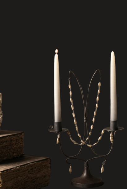 Schöner braun/schwarzer Kerzenständer aus Metall mit Glasperlen