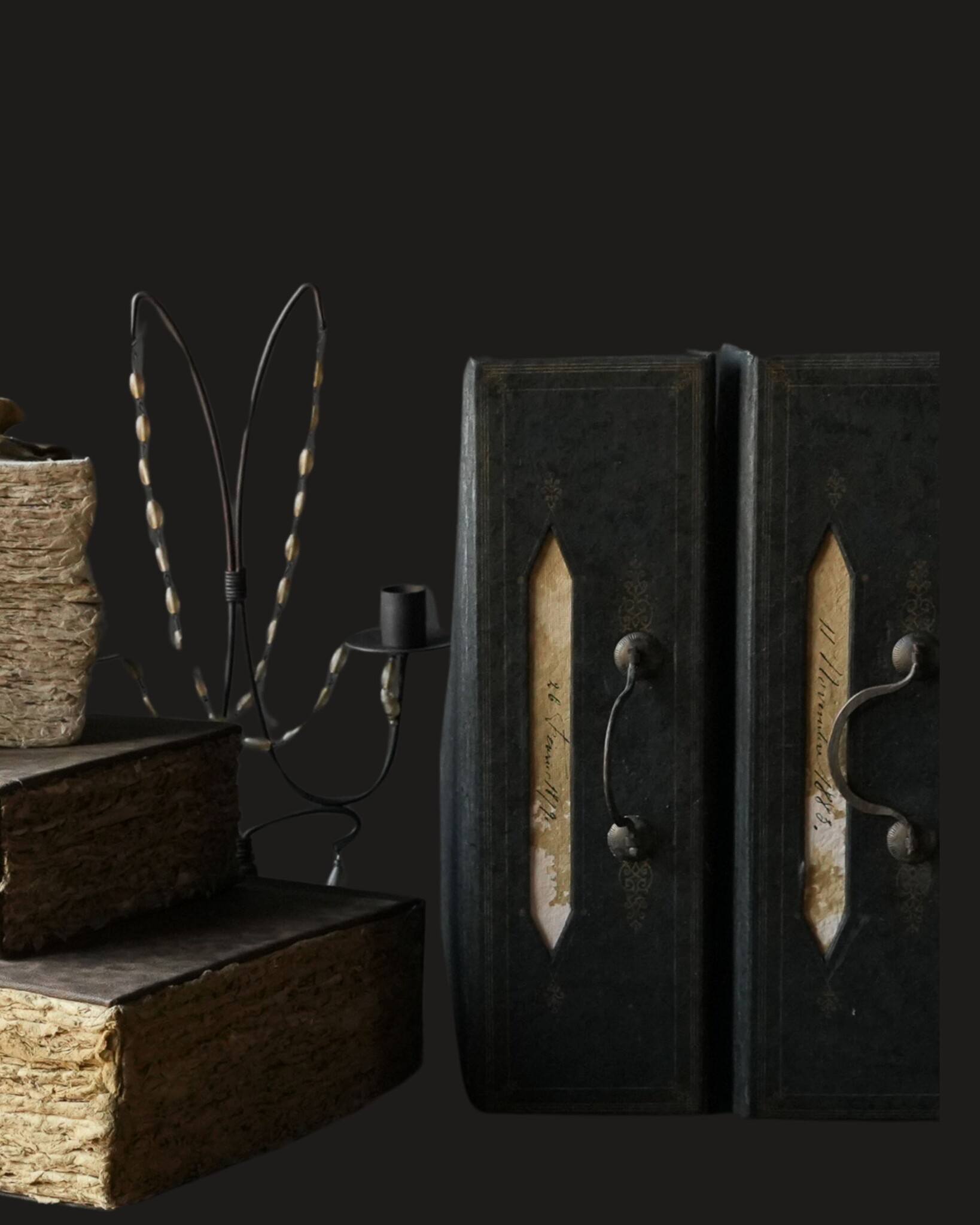 Prachtig mat antiek zwart tijdschriften houder met hand greep-1