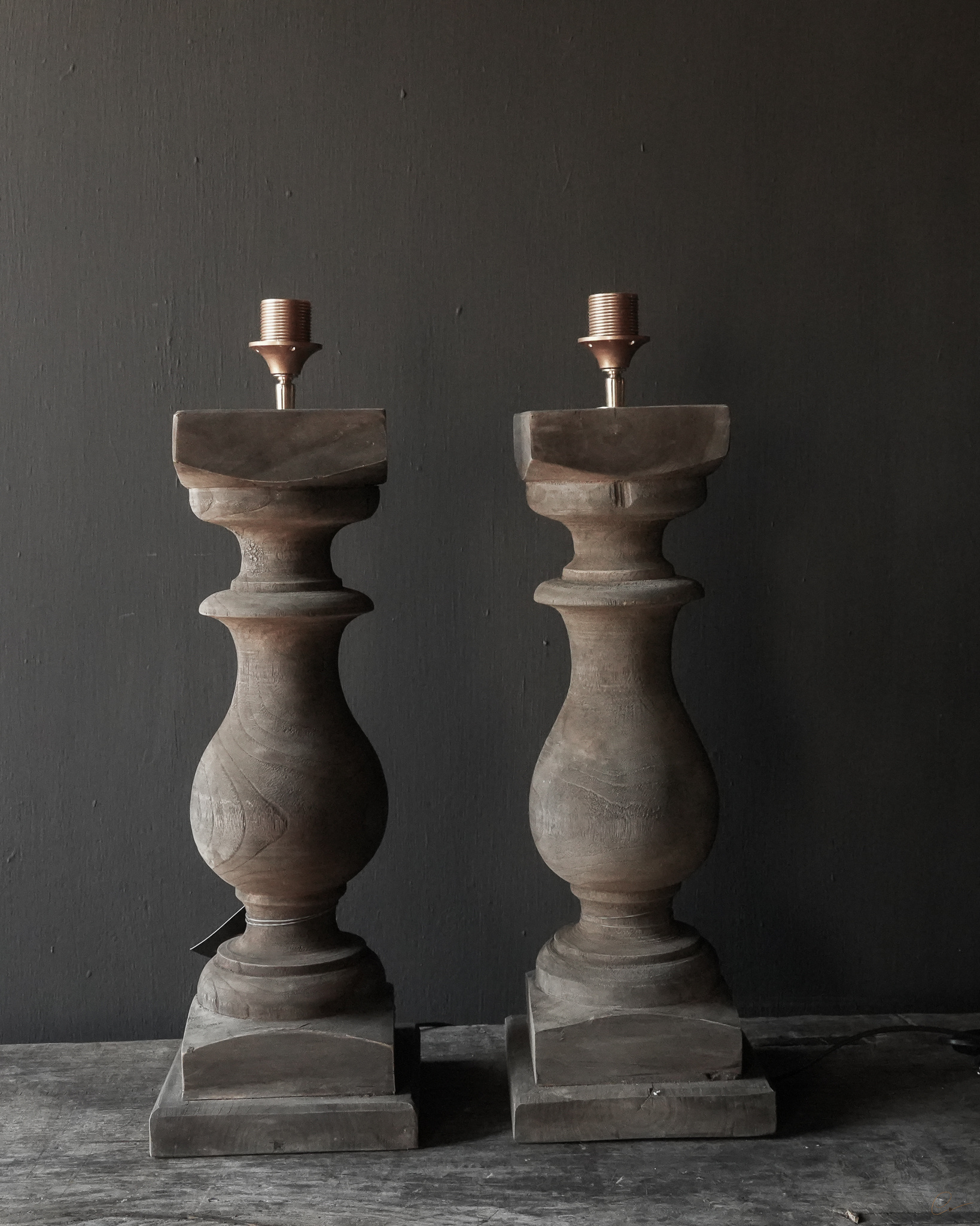 Beautiful Old Wooden Baluster lamp base-3