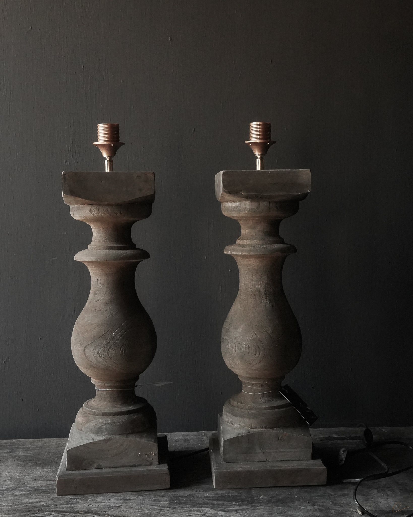 Beautiful Old Wooden Baluster lamp base-5