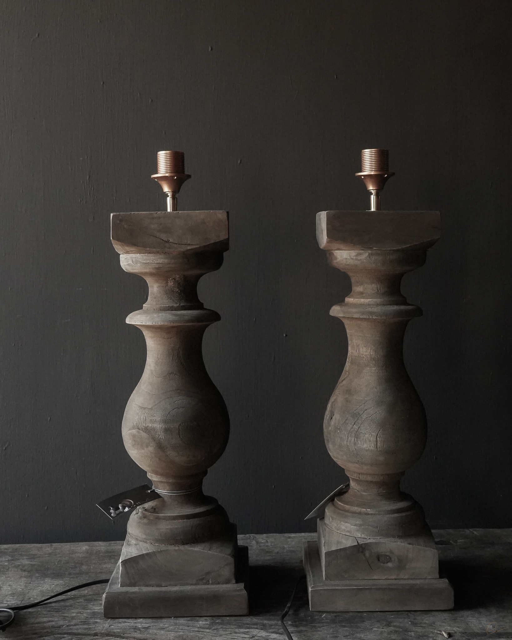 Beautiful Old Wooden Baluster lamp base-6