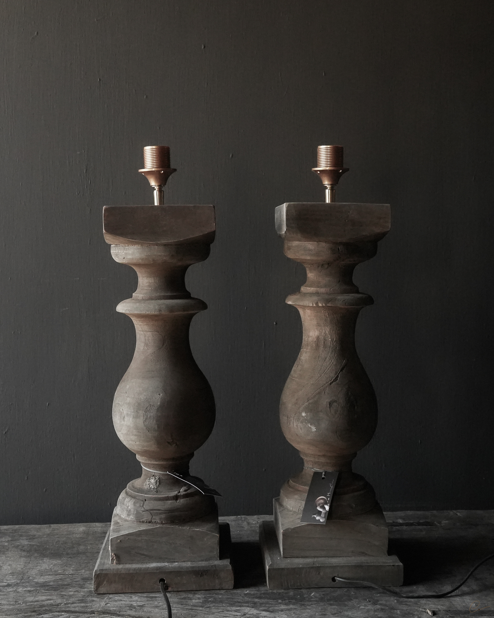 Beautiful Old Wooden Baluster lamp base-7