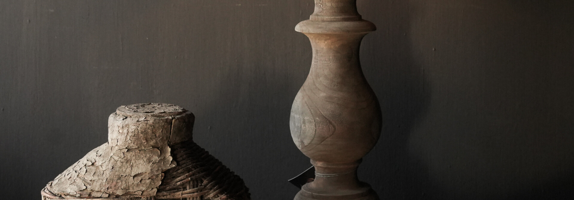 Prachtig Oude Houten Baluster lamp voet