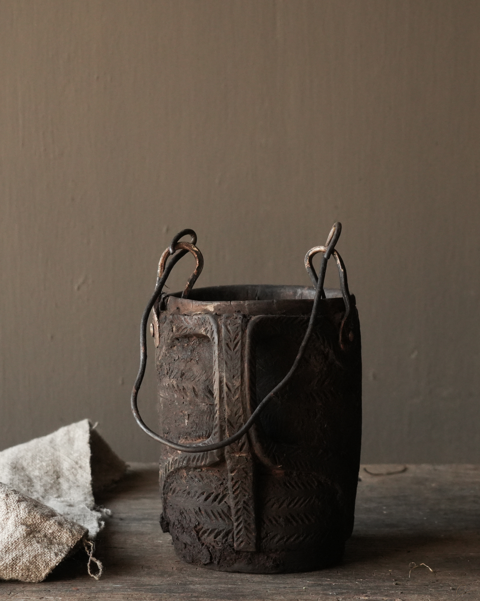 Uniek Antiek houten Pul / Melk Kan-2