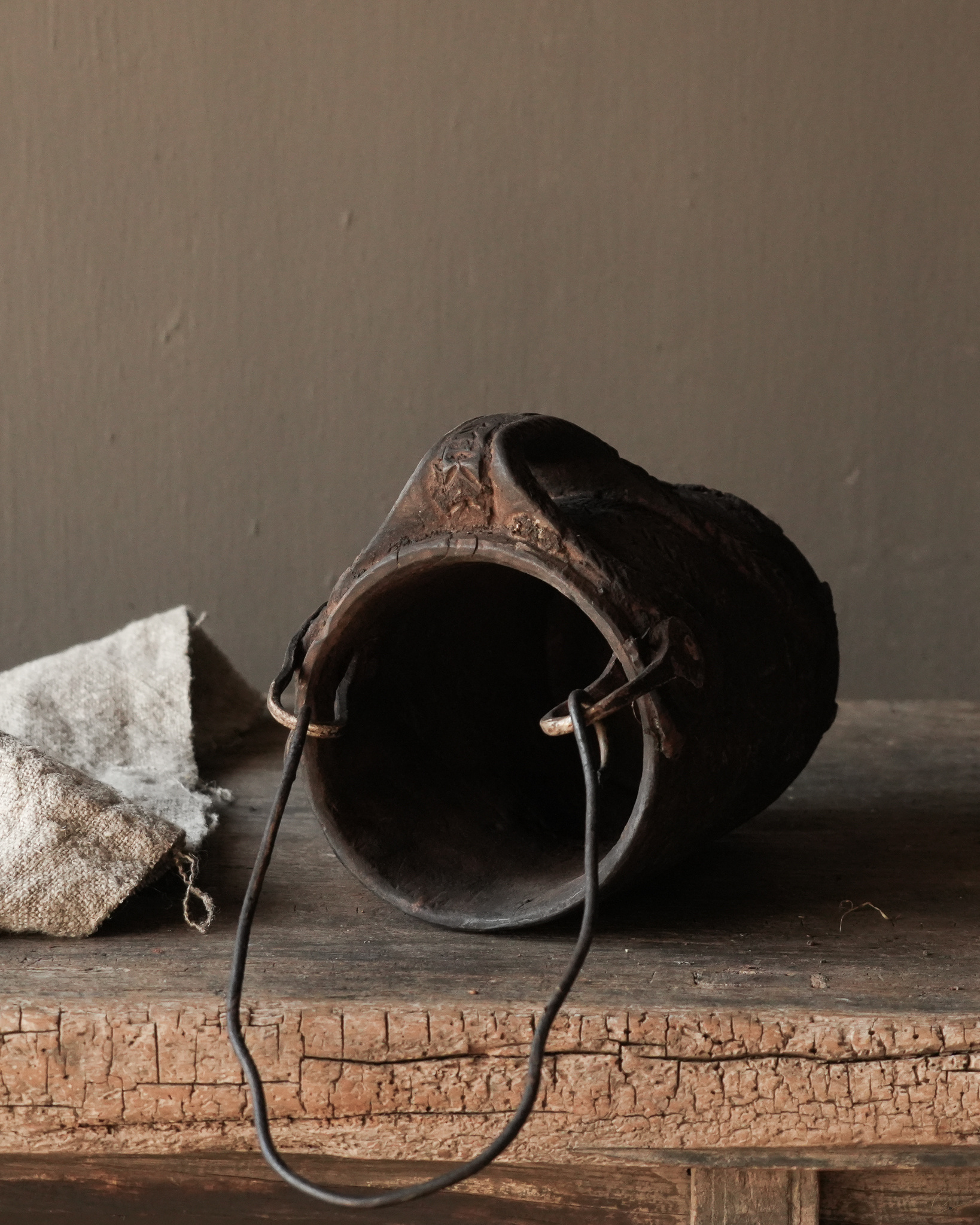 Uniek Antiek houten Pul / Melk Kan-5