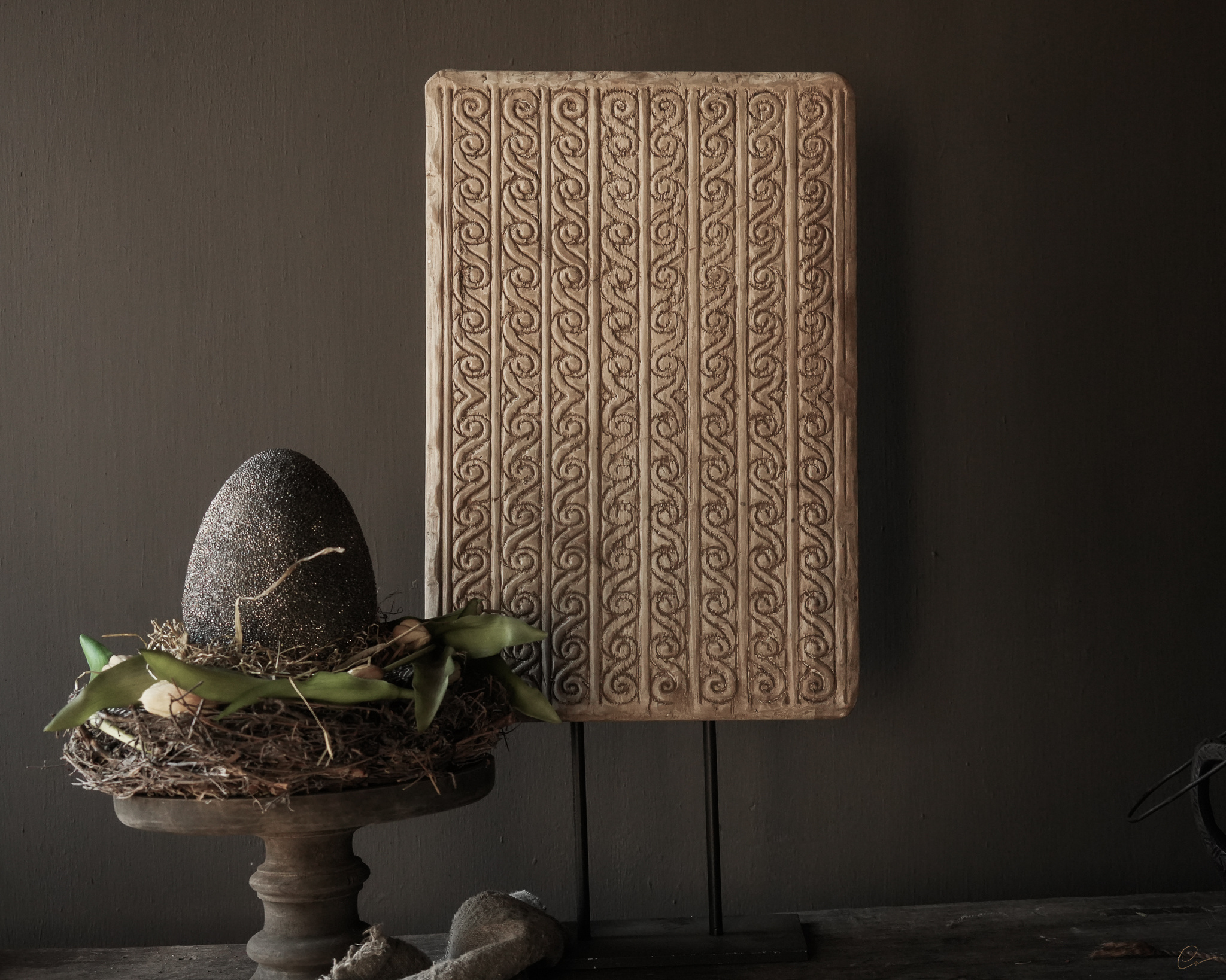 recht hoekig ornament / paneel op ijzeren voet-2