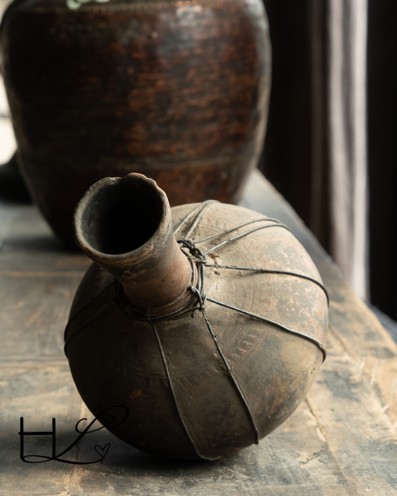 Antiek aardewerk kruikje/vaasje handgemaakt-6